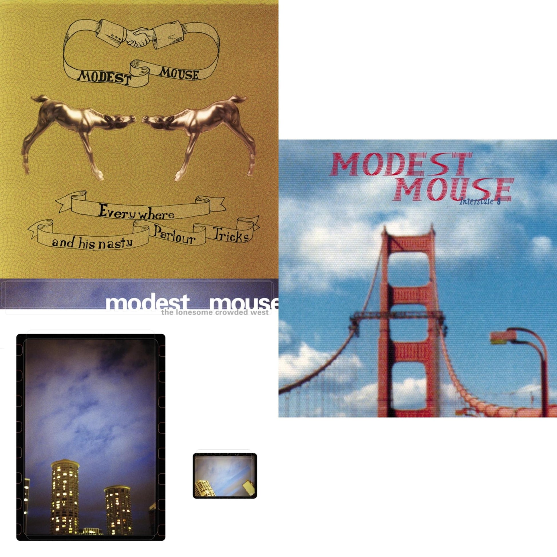 This is a 3 LP Vinyl SKU bundle.
1.This LP Vinyl is brand new.Format: LP VinylMusic Style: Indie RockThis item's title is: Everywhere & His Nasty Parlor Tricks (180G)Artist: Modest MouseLabel: EPICBarcode: 074646210413Release Date: 9/25/2001
2.This LP Vinyl is brand new.