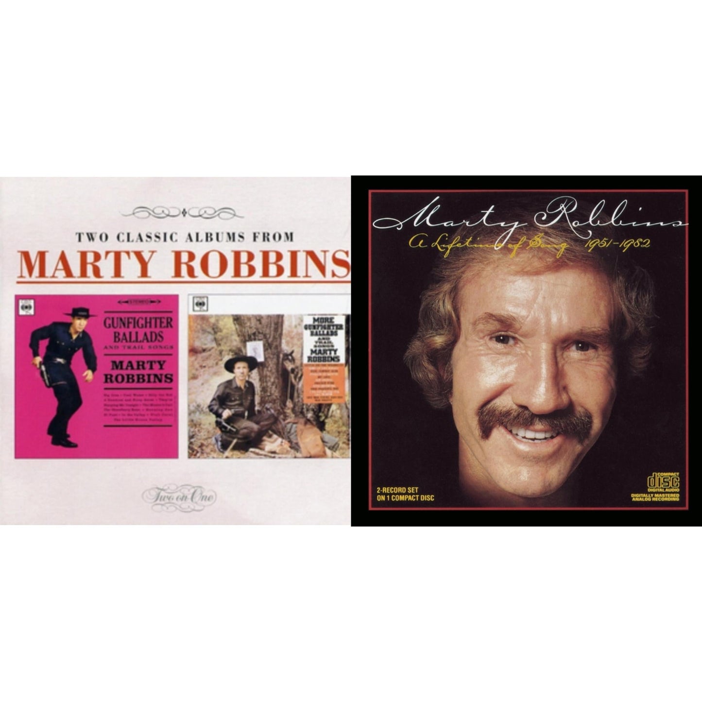 This is a 2 CD SKU bundle.
1.This CD is brand new.Format: CDMusic Style: CountryThis item's title is: Gunfighter Ballads & Trail SongsArtist: Marty RobbinsLabel: LEGACYBarcode: 074646599624Release Date: 10/19/1999
2.This CD is brand new.