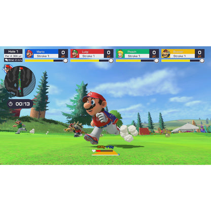 This is brand new.Tee off with family and friends in this content-packed Mario Golf game
 Hit the green with up to four players locally* or online** and golf with familiar Mushroom Kingdom characters. Modes range from Standard Golf to the energetic Speed Golf and an RPG-like golf adventure in story mode.