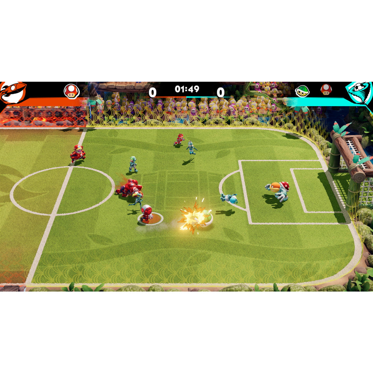 This is brand new.Tackle, pass, and score in battle soccer with the Mushroom Kingdom gang
 Introducing Strike, a 5-on-5, soccer-like sport with no rules—do whatever it takes to win! Get gritty and try score the most goals by tackling enemies, using items, and pulling off score-boosting special shots.