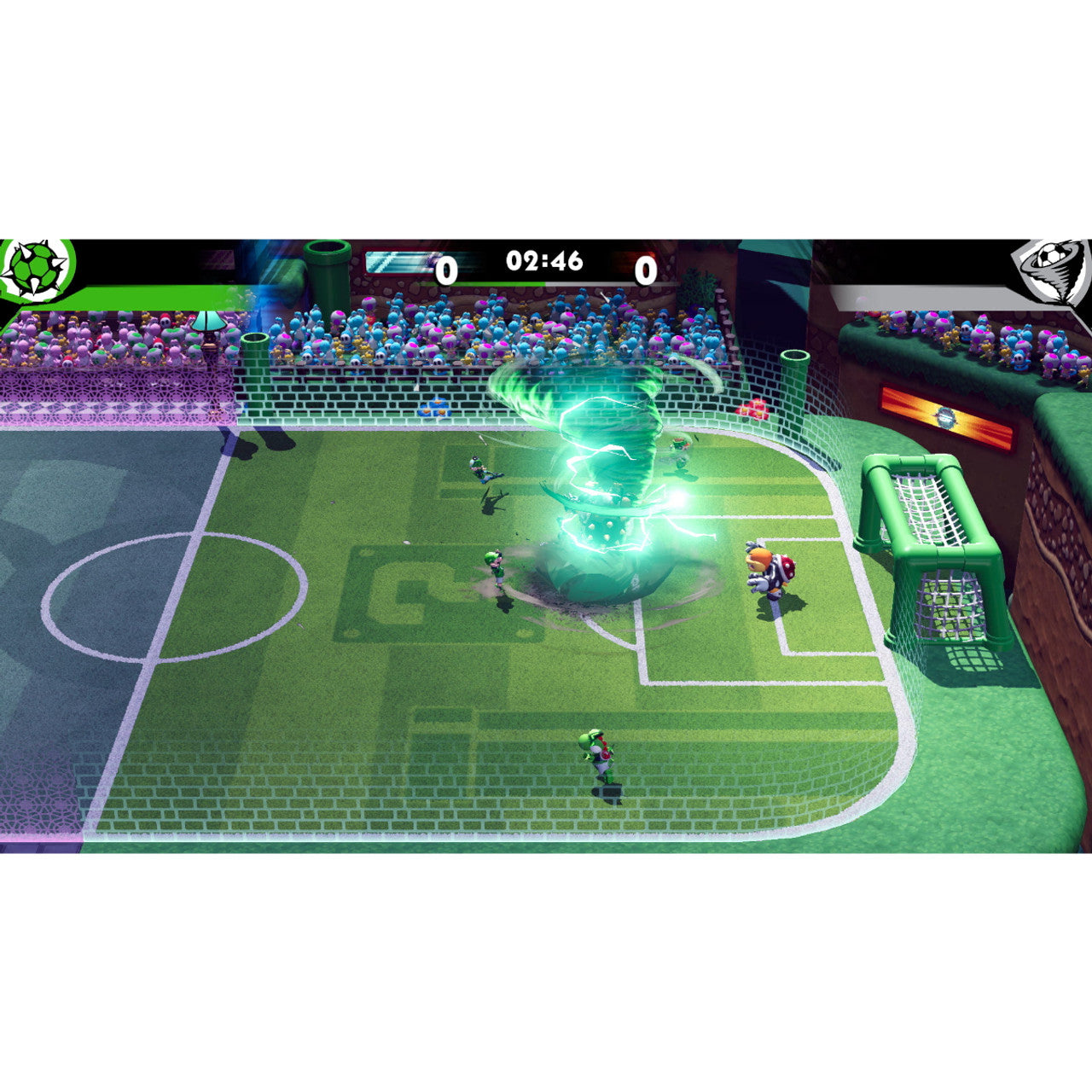 This is brand new.Tackle, pass, and score in battle soccer with the Mushroom Kingdom gang
 Introducing Strike, a 5-on-5, soccer-like sport with no rules—do whatever it takes to win! Get gritty and try score the most goals by tackling enemies, using items, and pulling off score-boosting special shots.