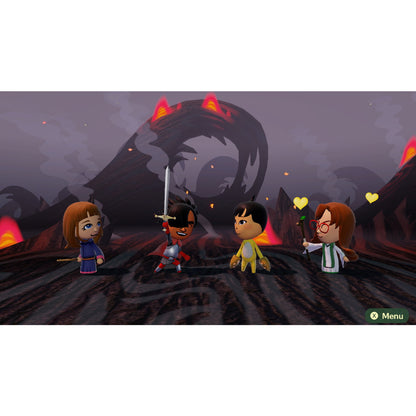 This is brand new.Star in your own adventure alongside…anyone!
 Choose Mii™ characters to cast as allies and enemies as you venture forth to bring down the face-stealing Dark Lord. Any Mii character you create can be used, and you can also add wigs and makeup to give your characters more…character.