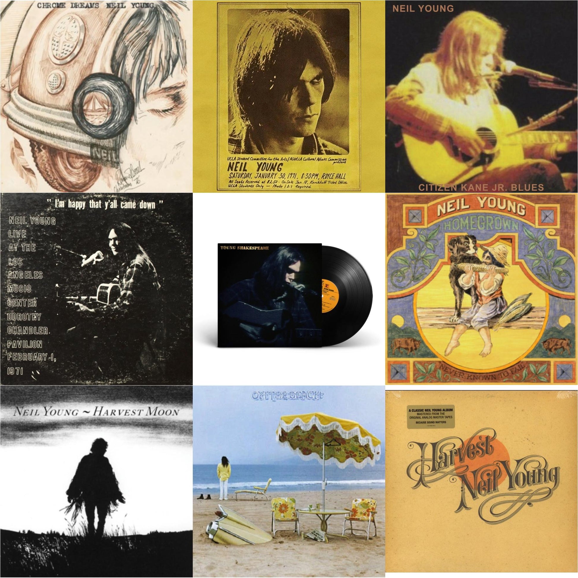 This is a 9 LP Vinyl SKU bundle.
1.This LP Vinyl is brand new.Format: LP VinylMusic Style: Folk RockThis item's title is: Chrome Dreams (2LP)Artist: Neil YoungLabel: REPRISEBarcode: 093624869375Release Date: 8/11/2023
2.This LP Vinyl is brand new.