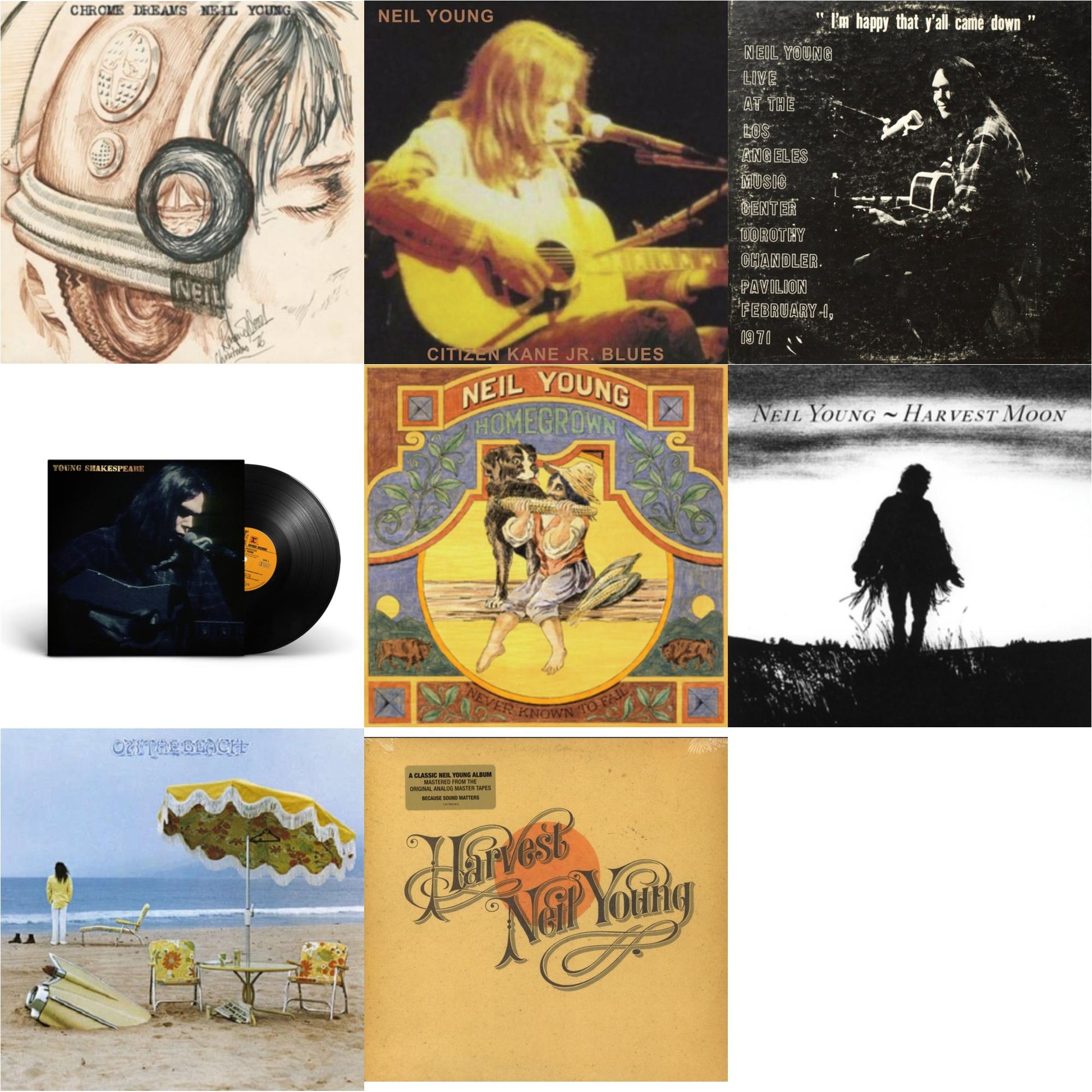 This is a 8 LP Vinyl SKU bundle.
1.This LP Vinyl is brand new.Format: LP VinylMusic Style: Folk RockThis item's title is: Chrome Dreams (2LP)Artist: Neil YoungLabel: REPRISEBarcode: 093624869375Release Date: 8/11/2023
2.This LP Vinyl is brand new.