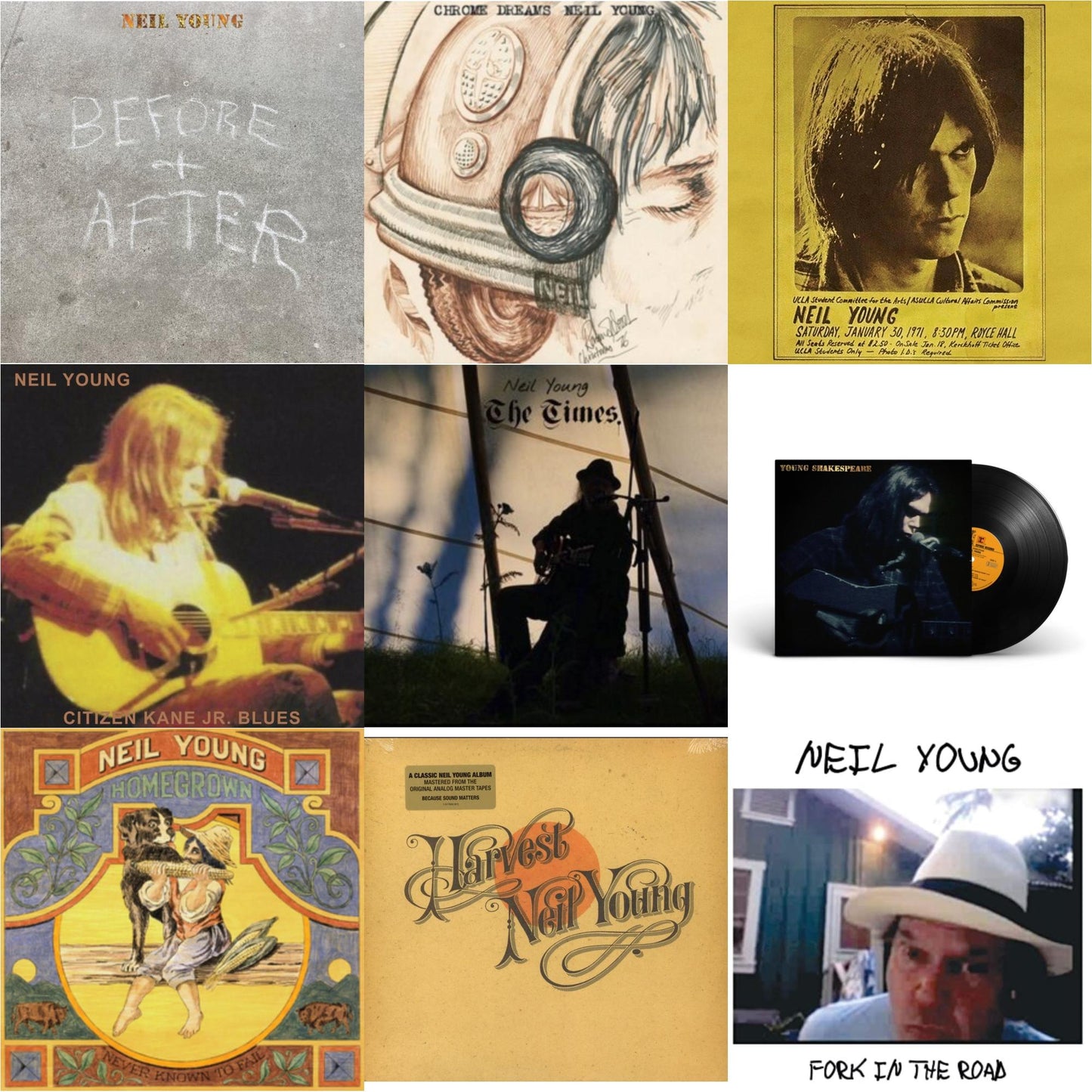 This is a 9 LP Vinyl SKU bundle.
1.This LP Vinyl is brand new.Format: LP VinylThis item's title is: Before & After (Clear LP Vinyl) (I)Artist: Neil YoungBarcode: 093624849445Release Date: 12/8/2023
2.This LP Vinyl is brand new.