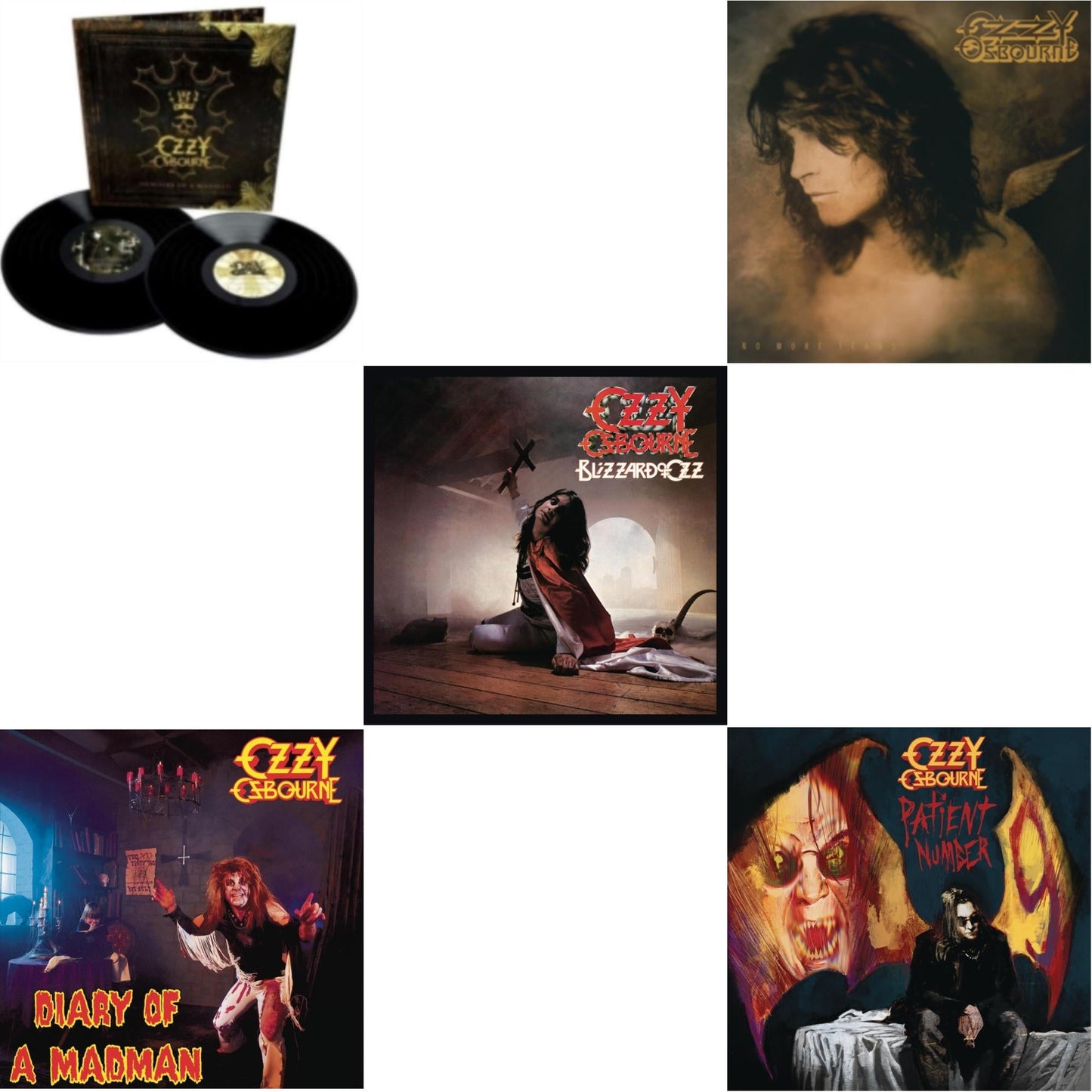This is a 5 LP Vinyl SKU bundle.
1.This LP Vinyl is brand new.Format: LP VinylMusic Style: Heavy MetalThis item's title is: No More Tears (2LP)Artist: Ozzy OsbourneLabel: LEGACYBarcode: 194398772714Release Date: 9/17/2021
2.This LP Vinyl is brand new.
