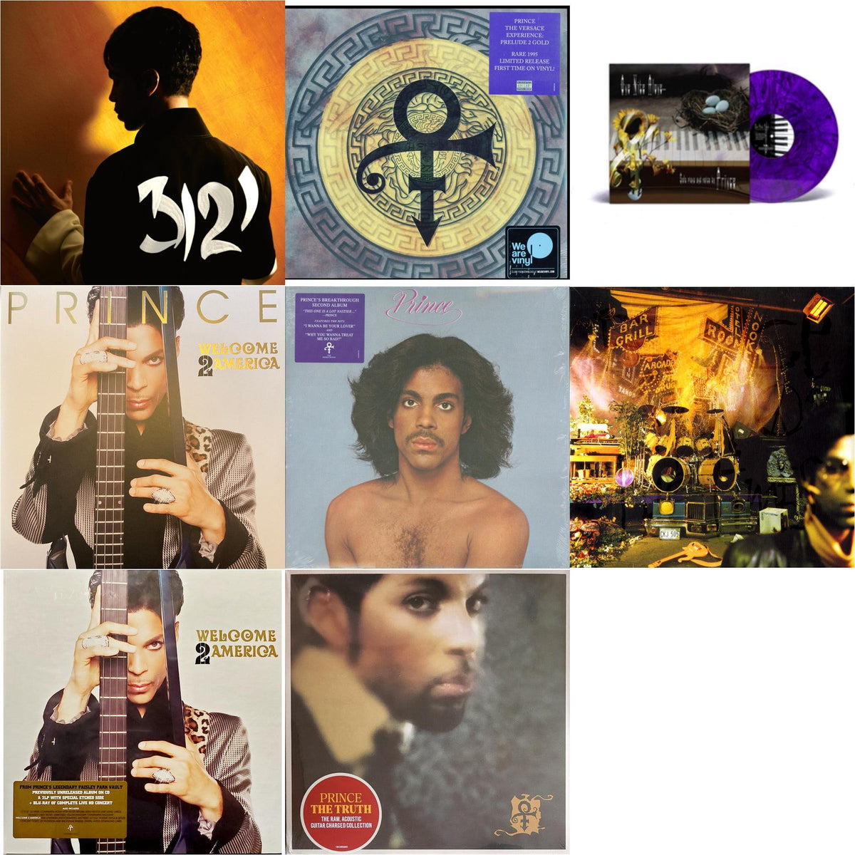 3121 (2 LP) (150G Vinyl/ Purple Vinyl) & Versace Experience (Prelude 2 Gold) (150G/Purple LP Vinyl/Dl Insert) & One Nite Alone…(Solo Piano & Voice By Prince) (Purple LP Vinyl) & Welcome 2 America (2LP) & Prince (X) & Sign O’ The Times