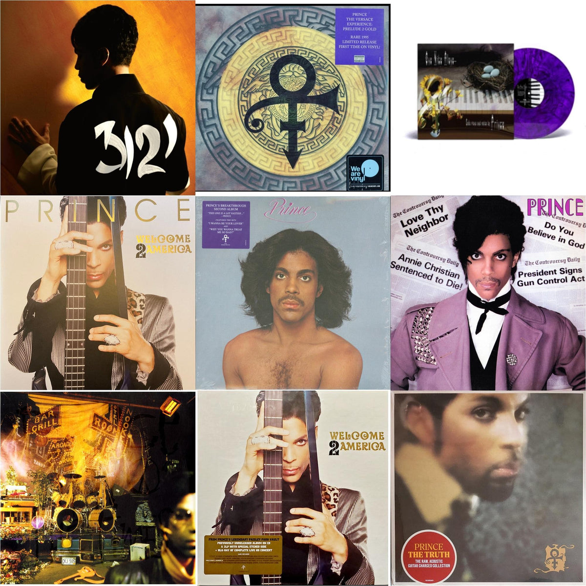 3121 (2 LP) (150G Vinyl/ Purple Vinyl) & Versace Experience (Prelude 2 Gold) (150G/Purple LP Vinyl/Dl Insert) & One Nite Alone…(Solo Piano & Voice By Prince) (Purple LP Vinyl) & Welcome 2 America (2LP) & Prince (X) & Controversy & Sign O’ The Times