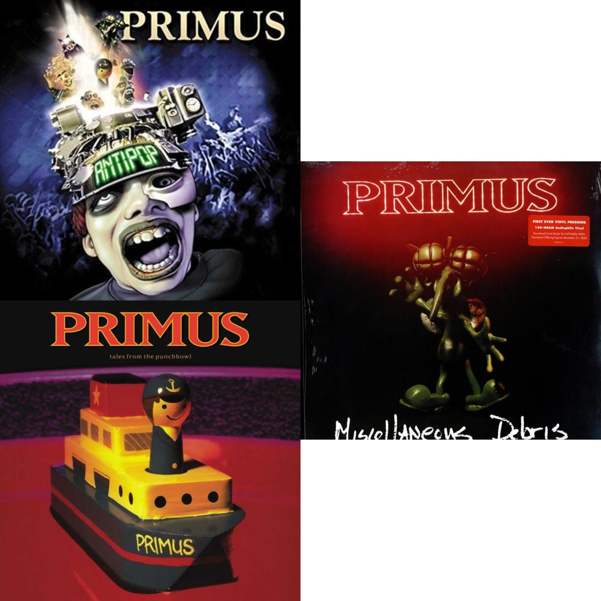 This is a 3 LP Vinyl SKU bundle.
1.This LP Vinyl is brand new.Format: LP VinylMusic Style: Alternative RockThis item's title is: Antipop (2 LP)Artist: PrimusLabel: Universal Music GroupBarcode: 602557670394Release Date: 12/14/2018
2.This LP Vinyl is brand new.