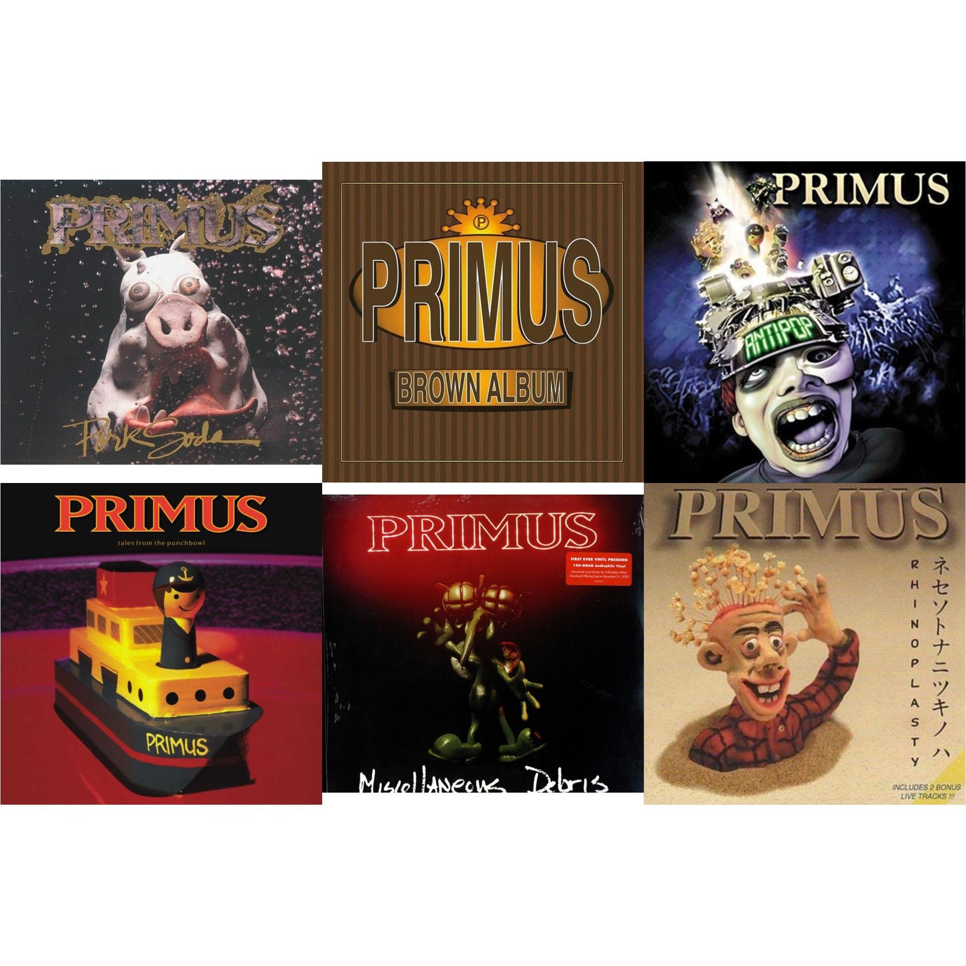 This is a 6 LP Vinyl SKU bundle.
1.This LP Vinyl is brand new.Format: LP VinylMusic Style: Alternative RockThis item's title is: Pork Soda (2 LP)Artist: PrimusBarcode: 602557414400Release Date: 11/16/2018
2.This LP Vinyl is brand new.