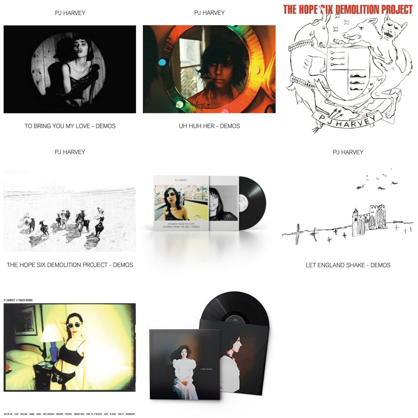 This is a 8 LP Vinyl SKU bundle.
1.This LP Vinyl is brand new.Format: LP VinylThis item's title is: Uh Huh Her (Demos)Artist: Pj HarveyLabel: ISLANDBarcode: 602507253240Release Date: 4/30/2021
2.This LP Vinyl is brand new.
