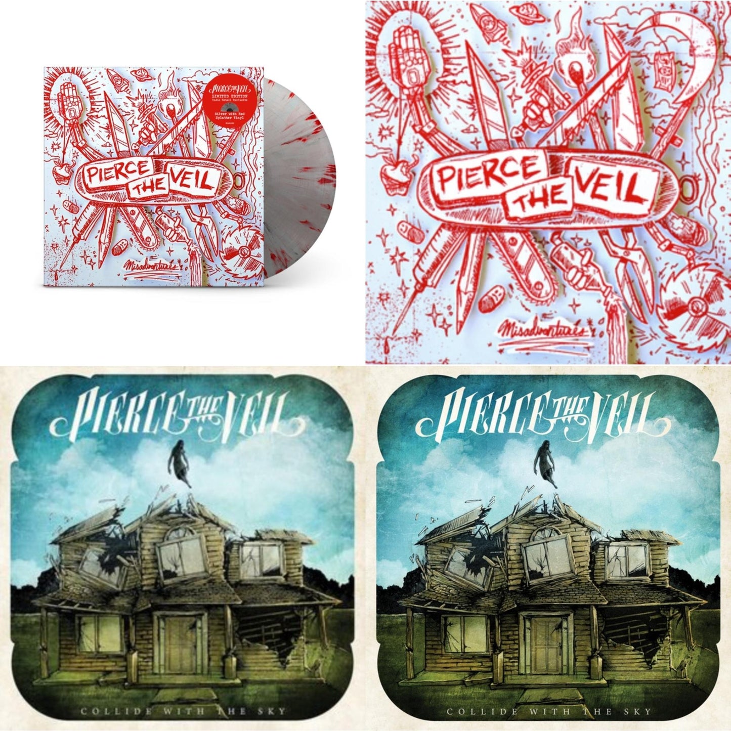 This is a 4 LP Vinyl SKU bundle.
1.This LP Vinyl is brand new.Format: LP VinylMusic Style: EmoThis item's title is: Misadventures (Silver With Red Splatter LP Vinyl)Artist: Pierce The VeilLabel: FEARLESS RECORDSBarcode: 888072495203Release Date: 2/10/2023
2.
