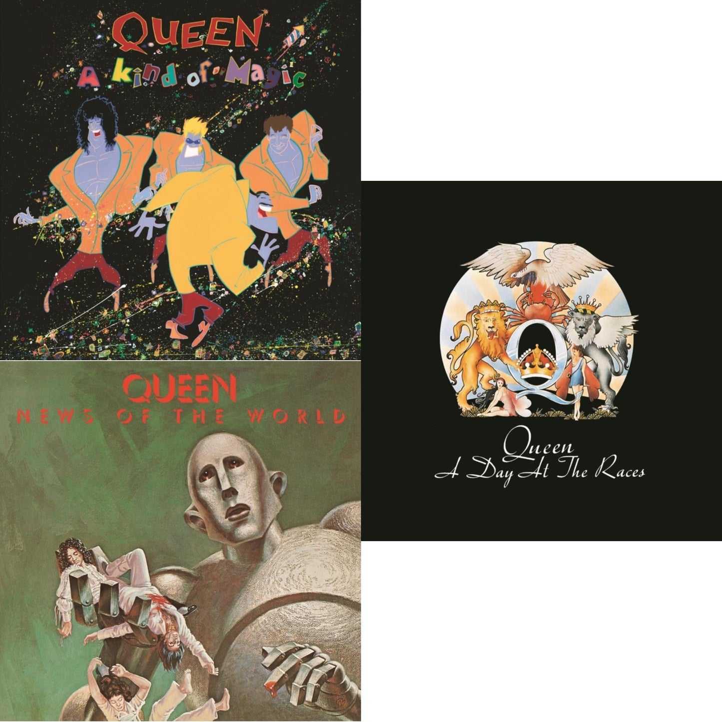 This is a 3 LP Vinyl SKU bundle.
1.This LP Vinyl is brand new.Format: LP VinylMusic Style: Hard RockThis item's title is: Kind Of MagicArtist: QueenLabel: Hollywood RecordsBarcode: 050087511074Release Date: 11/18/2022
2.This LP Vinyl is brand new.