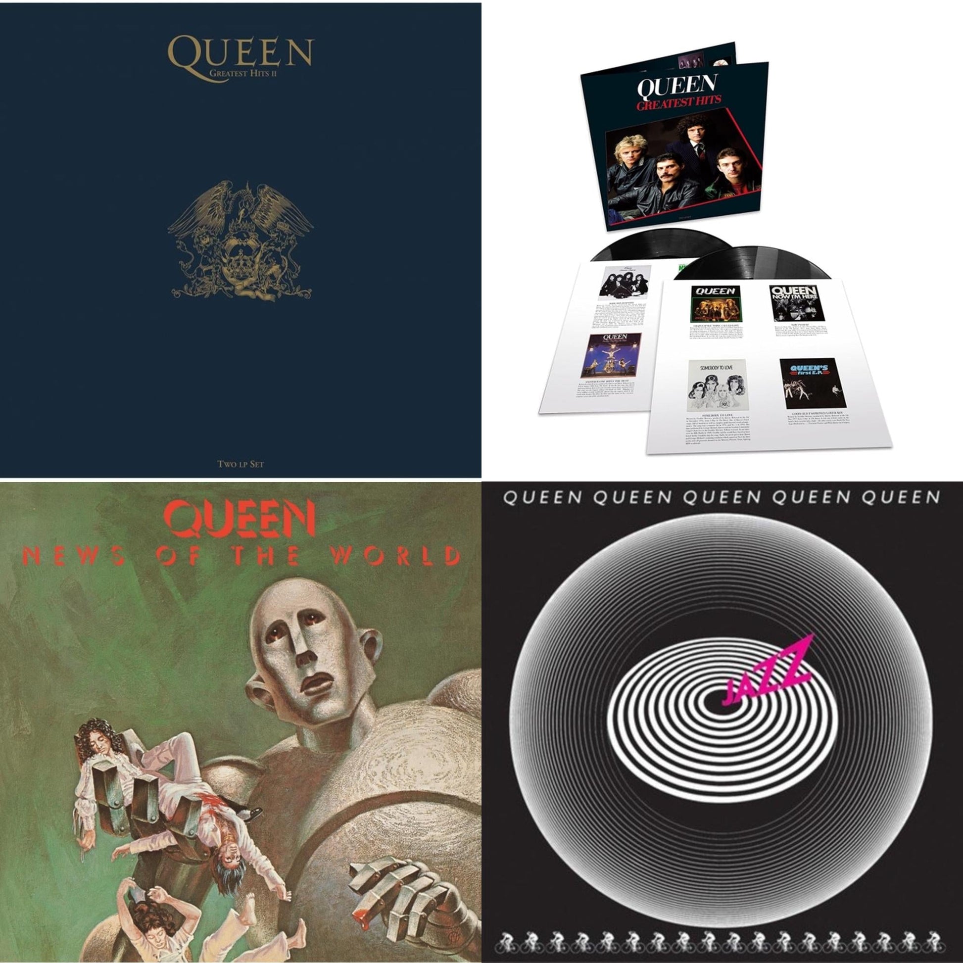 This is a 4 LP Vinyl SKU bundle.
1.This LP Vinyl is brand new.Format: LP VinylMusic Style: Arena RockThis item's title is: Greatest Hits 2 (180G/Dl Card)Artist: QueenLabel: HOLLYWOOD RECORDSBarcode: 050087350673Release Date: 2/10/2017
2.This LP Vinyl is brand new.