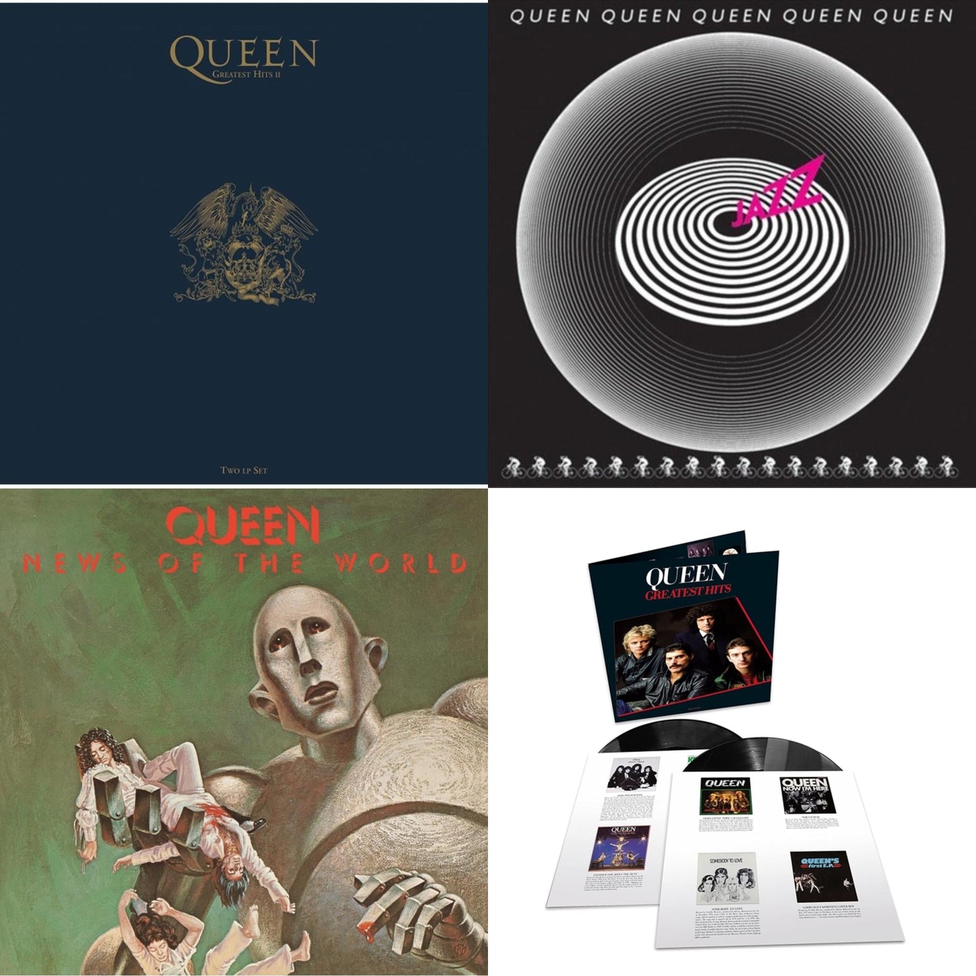 This is a 4 LP Vinyl SKU bundle.
1.This LP Vinyl is brand new.Format: LP VinylMusic Style: Arena RockThis item's title is: Greatest Hits 2 (180G/Dl Card)Artist: QueenLabel: HOLLYWOOD RECORDSBarcode: 050087350673Release Date: 2/10/2017
2.This LP Vinyl is brand new.