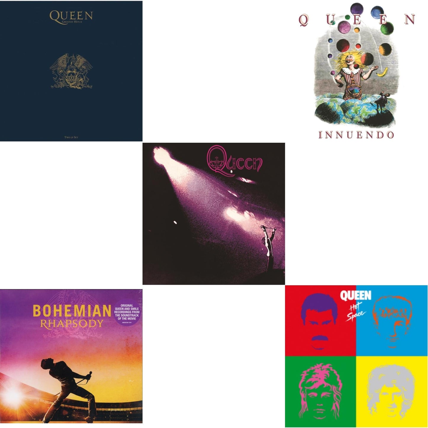 This is a 5 LP Vinyl SKU bundle.
1.This LP Vinyl is brand new.Format: LP VinylMusic Style: Arena RockThis item's title is: Greatest Hits 2 (180G/Dl Card)Artist: QueenLabel: HOLLYWOOD RECORDSBarcode: 050087350673Release Date: 2/10/2017
2.This LP Vinyl is brand new.