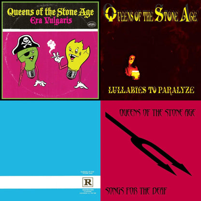 This is a 4 LP Vinyl SKU bundle.
1.This LP Vinyl is brand new.Format: LP VinylMusic Style: Stoner RockThis item's title is: Era Vulgaris (180G)Artist: Queens Of The Stone AgeLabel: INTERSCOPEBarcode: 602508108259Release Date: 12/20/2019
2.This LP Vinyl is brand new.