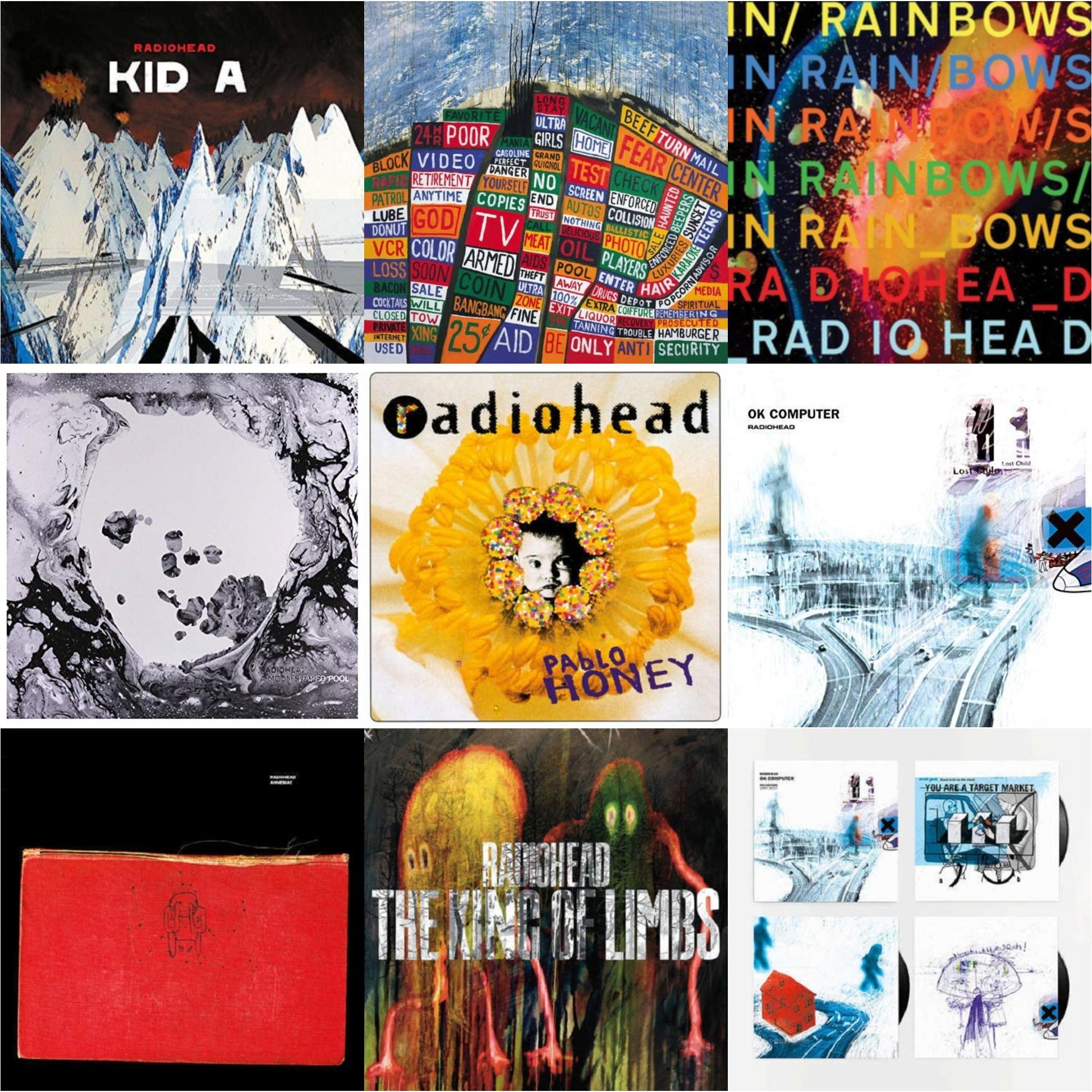 This is a 9 LP Vinyl SKU bundle.
1.This LP Vinyl is brand new.Format: LP VinylMusic Style: BreakbeatThis item's title is: In Rainbows (180G)Artist: RadioheadLabel: XL RECORDINGSBarcode: 634904032418Release Date: 6/17/2016
2.This LP Vinyl is brand new.