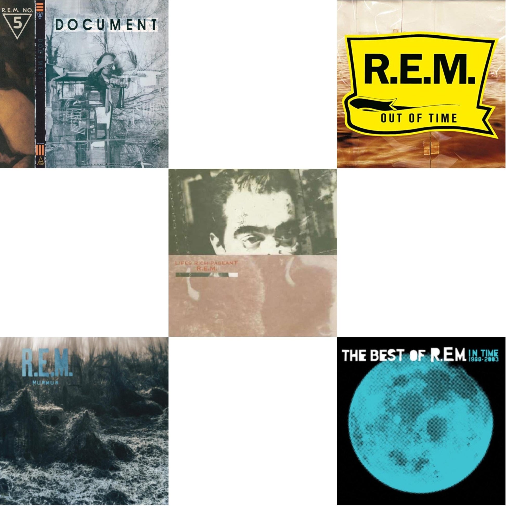 This is a 5 LP Vinyl SKU bundle.
1.This LP Vinyl is brand new.Format: LP VinylThis item's title is: DocumentArtist: R.E.M.Label: I.R.S. RecordsBarcode: 076742205911Release Date: 9/2/2008
2.This LP Vinyl is brand new.