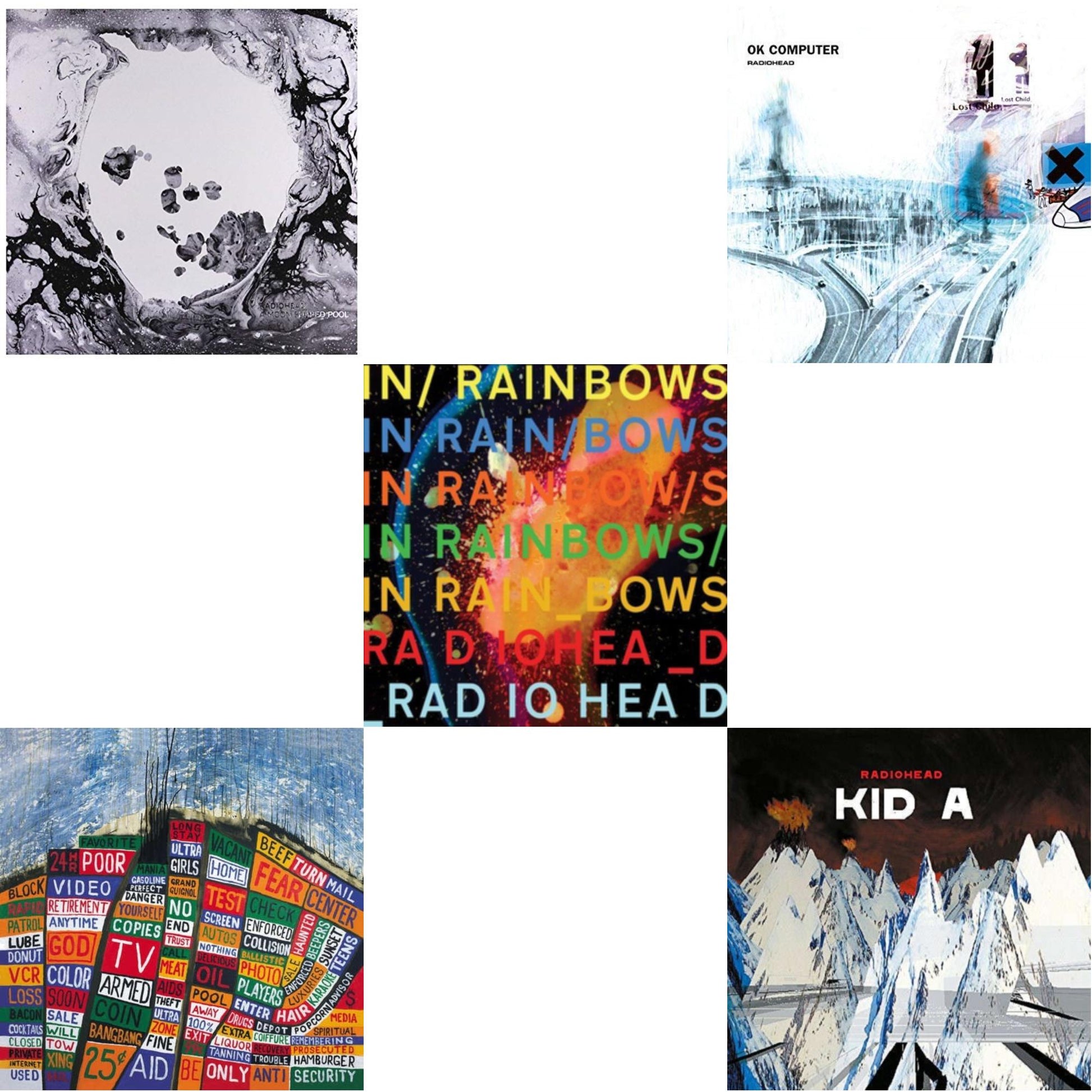 This is a 5 LP Vinyl SKU bundle.
1.This LP Vinyl is brand new.Format: LP VinylMusic Style: Art RockThis item's title is: Moon Shaped Pool (Foil Gatefold Cover)Artist: RadioheadLabel: XL RECORDINGSBarcode: 634904079017Release Date: 6/17/2016
2.This LP Vinyl is brand new.
