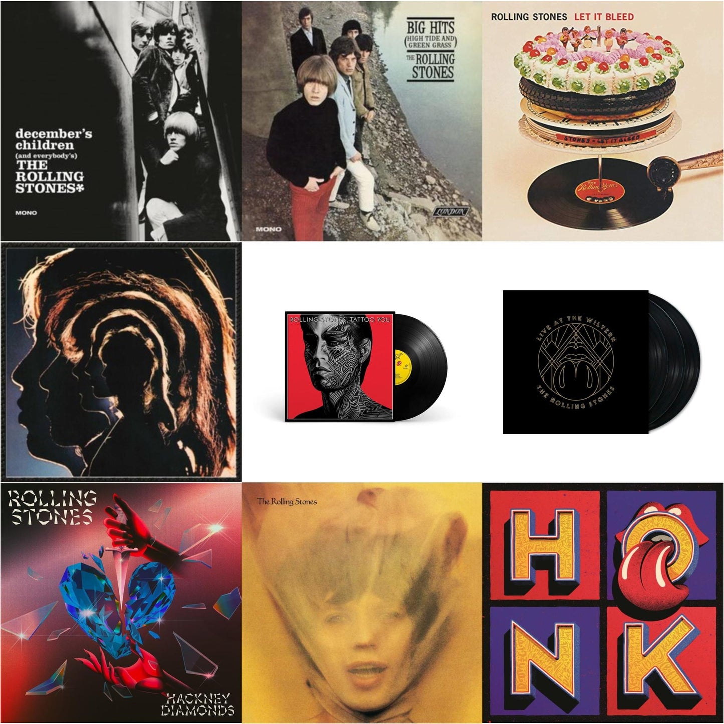 Rolling Stones - December's Children (& Everybody's) & Big Hits (High Tide Green Grass LP Vinyl) & Let It Bleed (50Th Anniversary Edition) & Hot Rocks 1964-1971 (2LP) & Tattoo You (2021 Remaster) & Live At The Wiltern (3LP) & Hackney Diamonds (1 Year