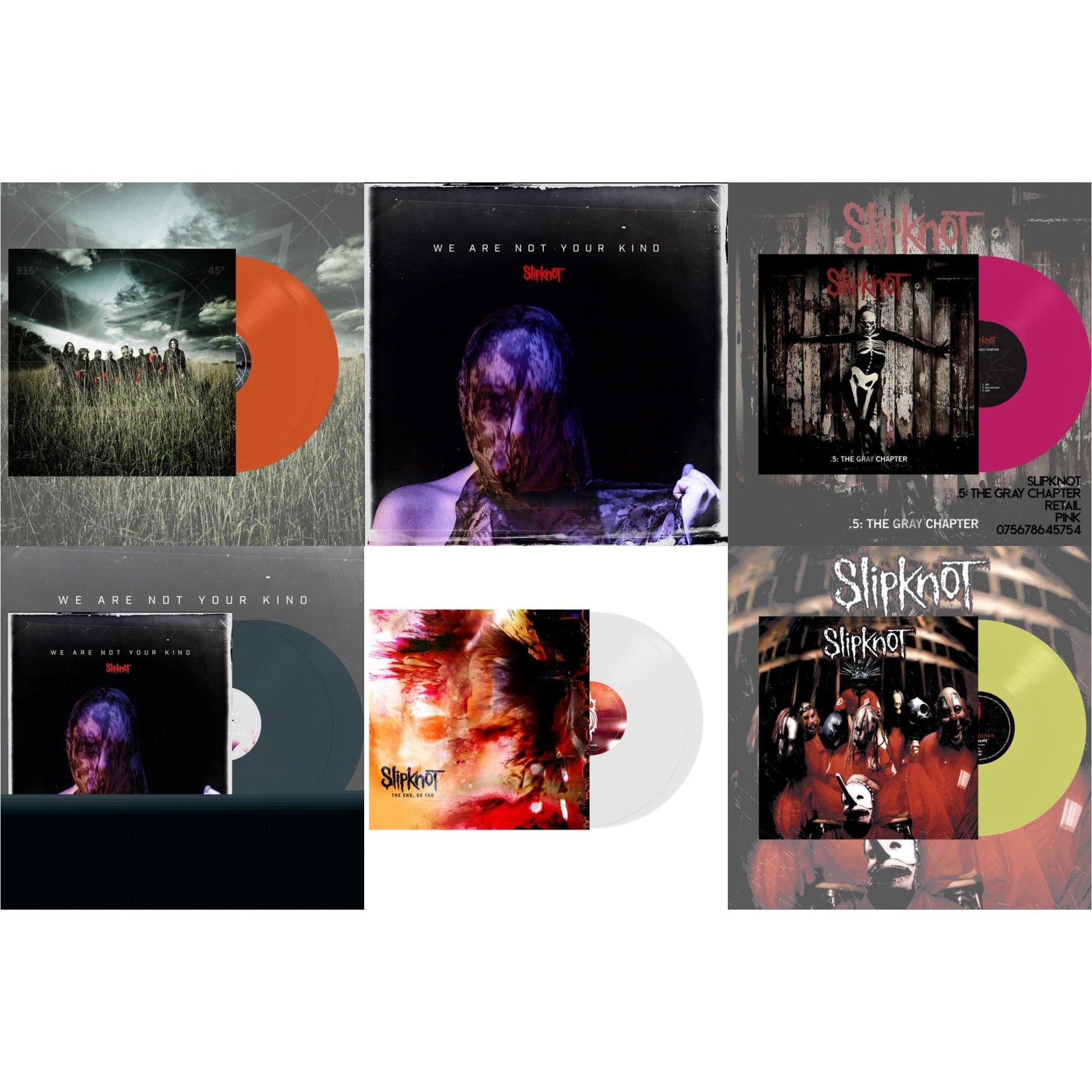 This is a 6 LP Vinyl SKU bundle.
1.This LP Vinyl is brand new.Format: LP VinylMusic Style: Heavy MetalThis item's title is: All Hope Is Gone (Orange Vinyl/2LP)Artist: SlipknotLabel: ROADRUNNER RECORDSBarcode: 075678645747Release Date: 8/26/2022
2.This LP Vinyl is brand new.