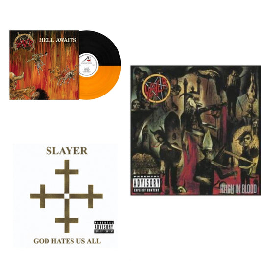 Hell Awaits (Transparent Orange & Black Split LP Vinyl) & God Hates Us All & Reign In Blood