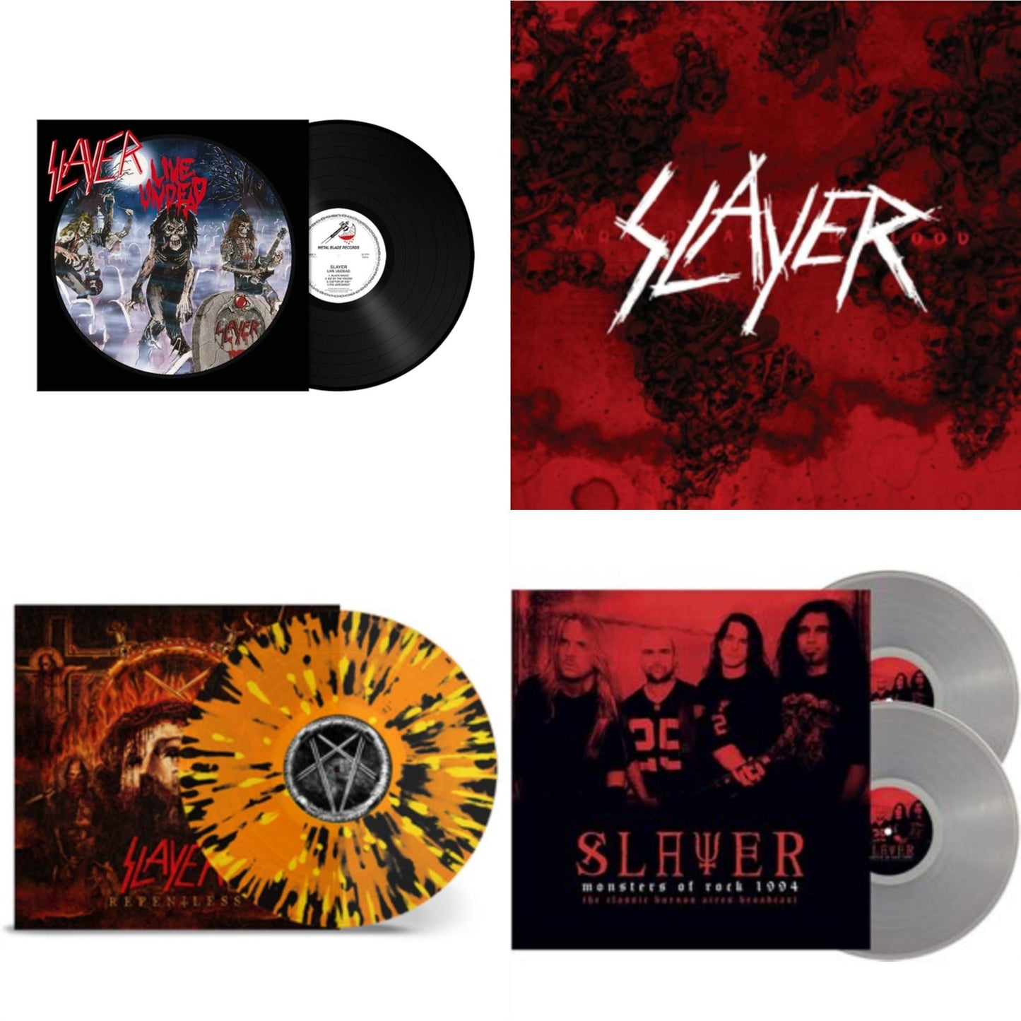 This is a 4 LP Vinyl SKU bundle.
1.This LP Vinyl is brand new.Format: LP VinylMusic Style: ThrashThis item's title is: Live Undead (180G)Artist: SlayerLabel: METAL BLADE RECORDSBarcode: 039841578911Release Date: 10/22/2021
2.This LP Vinyl is brand new.