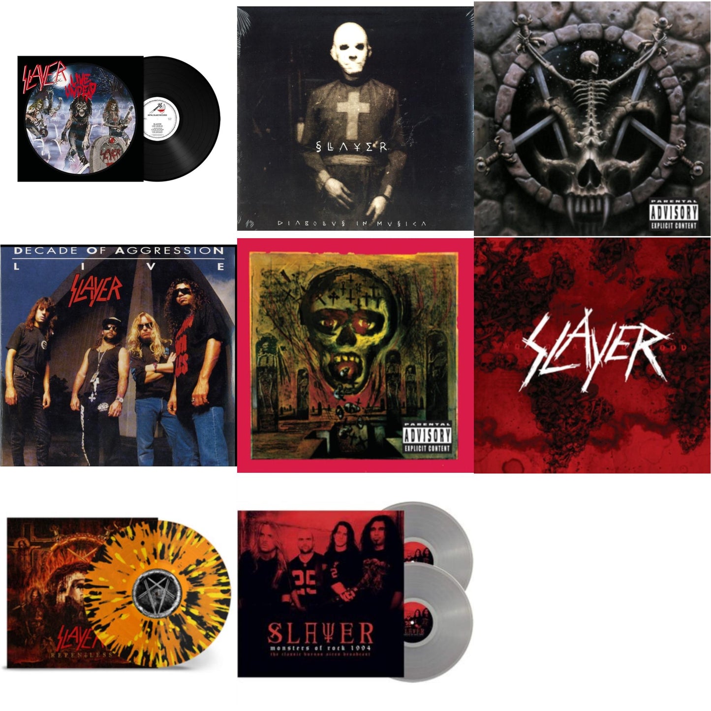 This is a 8 LP Vinyl SKU bundle.
1.This LP Vinyl is brand new.Format: LP VinylMusic Style: ThrashThis item's title is: Live Undead (180G)Artist: SlayerLabel: METAL BLADE RECORDSBarcode: 039841578911Release Date: 10/22/2021
2.This LP Vinyl is brand new.