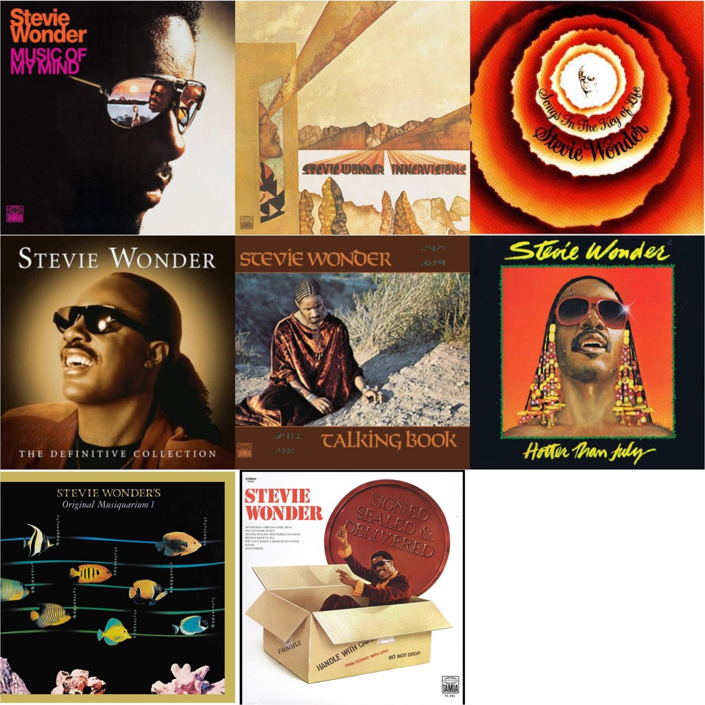 Music Of My Mind & Innervisions & Songs In The Key Of Life & Definitive Collection (2LP) & Talking Book & Hotter Than July & Original Musiquarium I (2LP) & Signed Sealed And Delivered (LP)