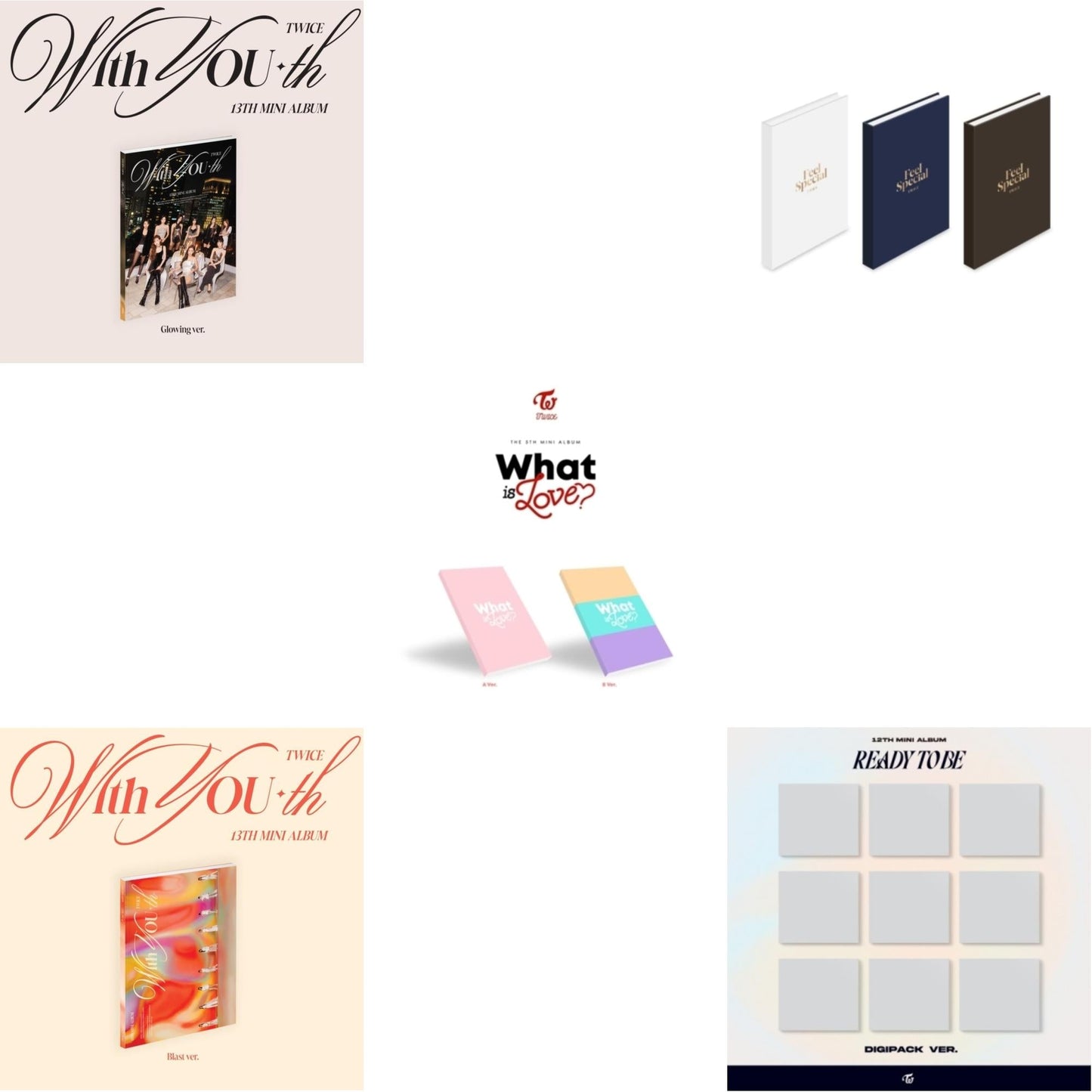 This is a 5 CD SKU bundle.
1.This CD is brand new.Format: CDThis item's title is: With You-Th (Glowing Ver.)Artist: TwiceBarcode: 196922745478Release Date: 2/23/2024
2.This CD is brand new.Format: CDThis item's title is: With You-Th (Blast Ver.