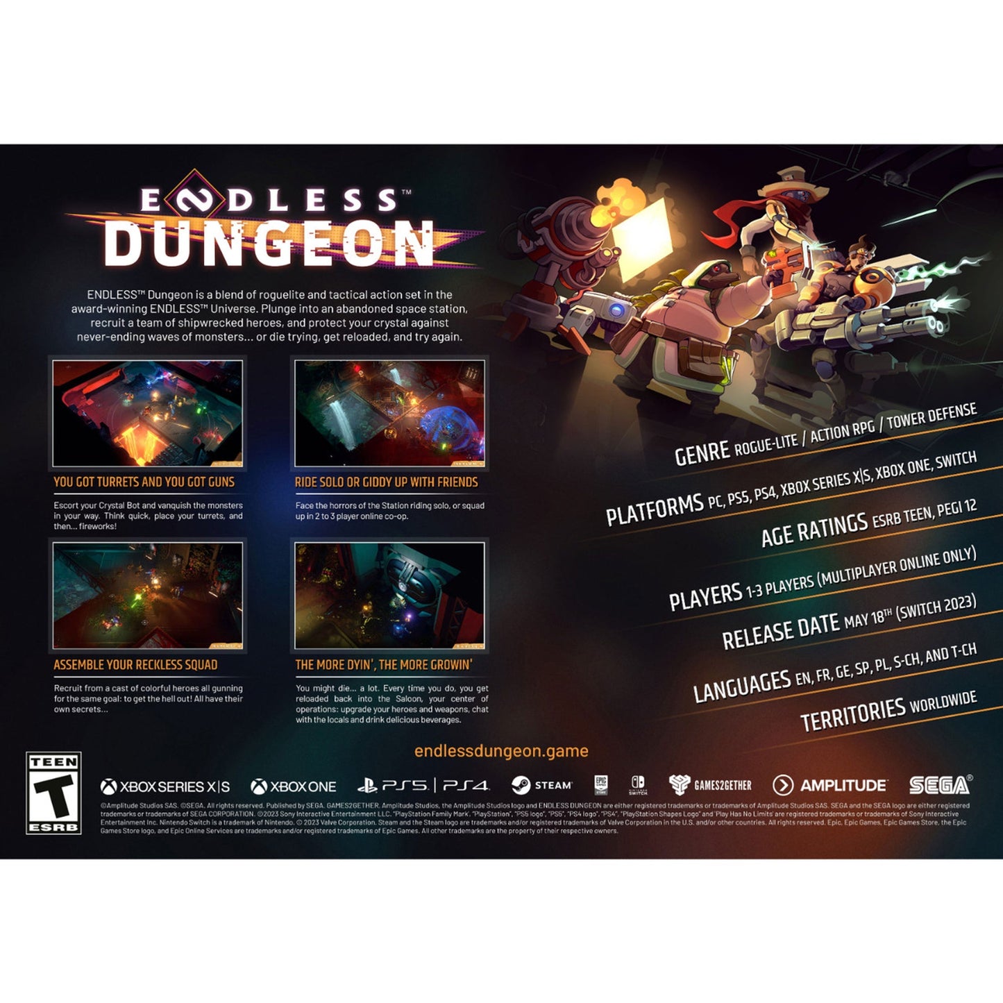 This is brand new.ENDLESS Dungeon is a blend of roguelite and tactical action set in the award-winning ENDLESS Universe. Plunge into an abandoned space station, recruit a team of shipwrecked heroes, and protect your crystal against never-ending waves of monsters…or die trying, get reloaded, and try again.