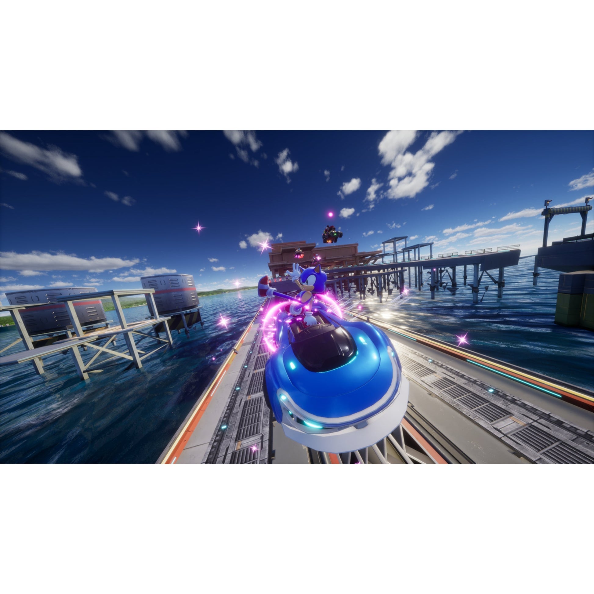 This is brand new.Race across land, sea, air, space, and time in Sonic Racing: CrossWorlds! Warp through Travel Rings into new dimensions where something new awaits around every twist and turn.