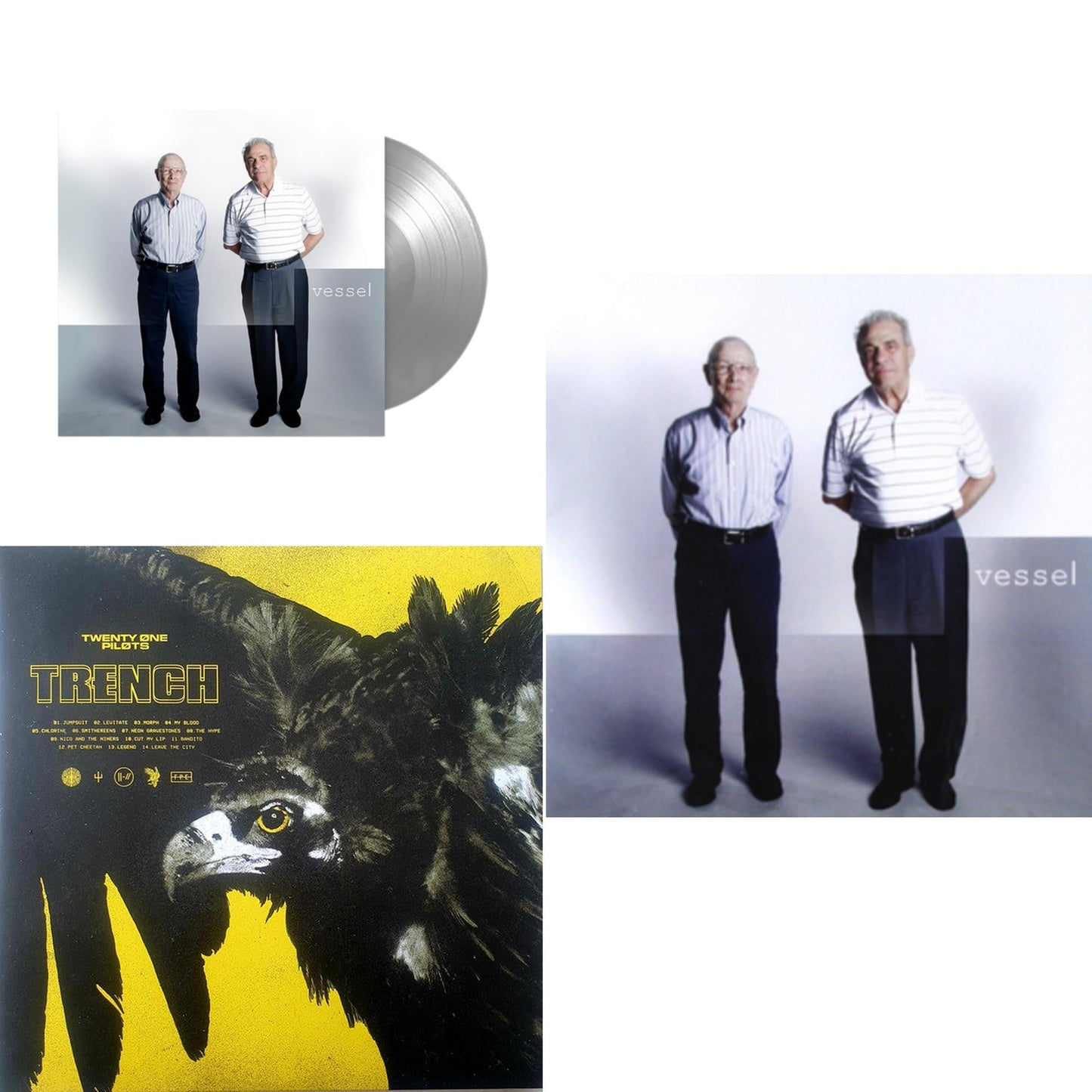 This is a 3 LP Vinyl SKU bundle.
1.This LP Vinyl is brand new.Format: LP VinylMusic Style: Synth-popThis item's title is: Vessel (Fbr 25Th Anniversary/Silver LP Vinyl)Artist: Twenty One PilotsLabel: FUELED BY RAMENBarcode: 075678645686Release Date: 1/14/2022
2.