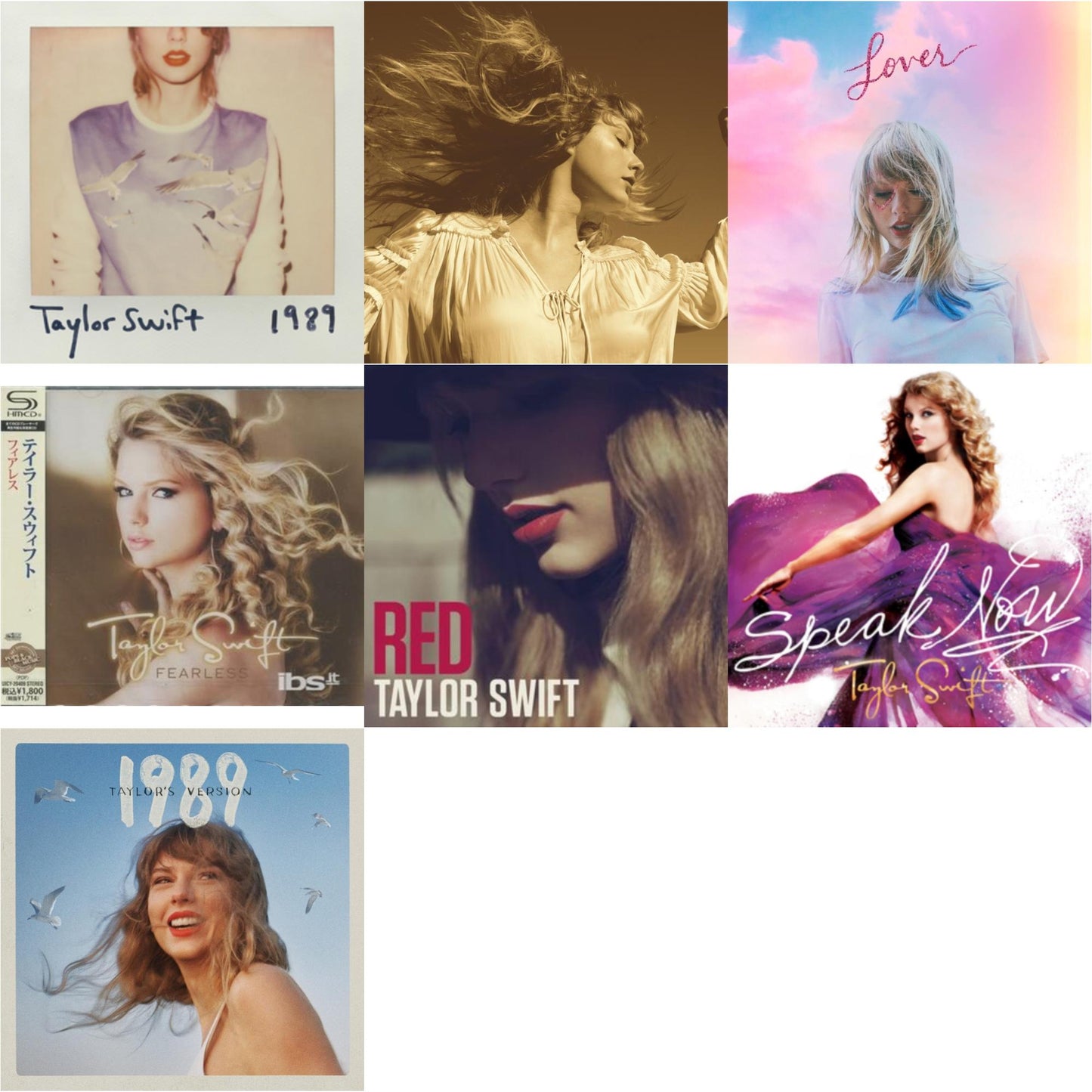 This is a 7 CD SKU bundle.
1.This CD is brand new.Format: CDMusic Style: CountryThis item's title is: FearlessArtist: Taylor SwiftLabel: Big Machine RecordsBarcode: 4988005724175Release Date: 10/24/2012
2.This CD is brand new.