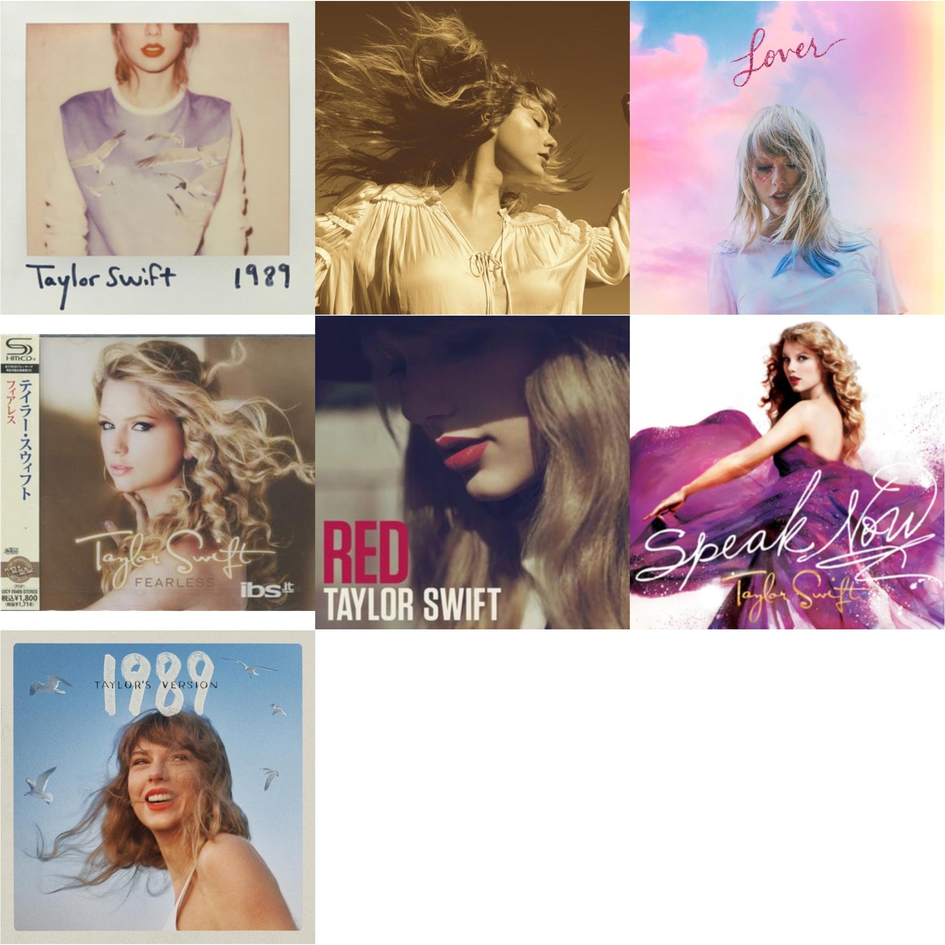 This is a 7 CD SKU bundle.
1.This CD is brand new.Format: CDMusic Style: CountryThis item's title is: FearlessArtist: Taylor SwiftLabel: Big Machine RecordsBarcode: 4988005724175Release Date: 10/24/2012
2.This CD is brand new.