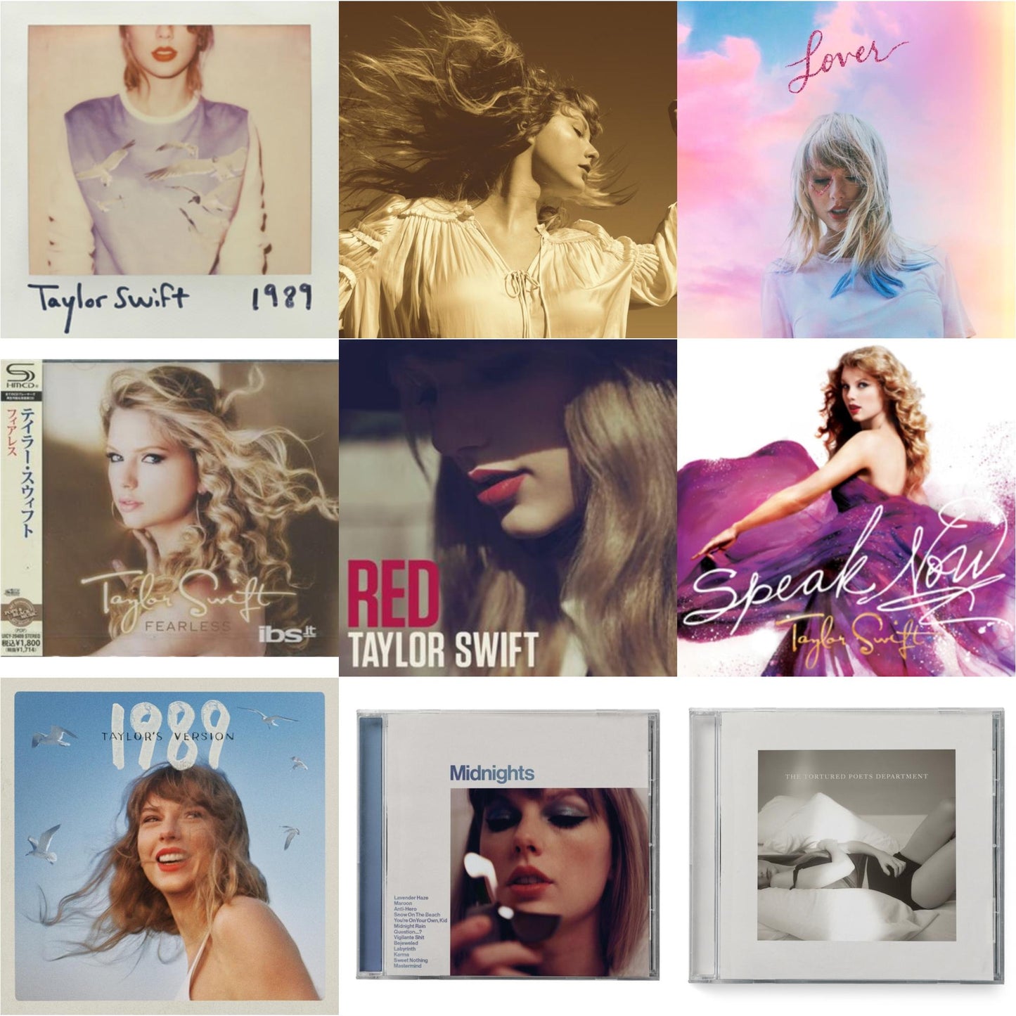 This is a 9 CD SKU bundle.
1.This CD is brand new.Format: CDMusic Style: CountryThis item's title is: FearlessArtist: Taylor SwiftLabel: Big Machine RecordsBarcode: 4988005724175Release Date: 10/24/2012
2.This CD is brand new.
