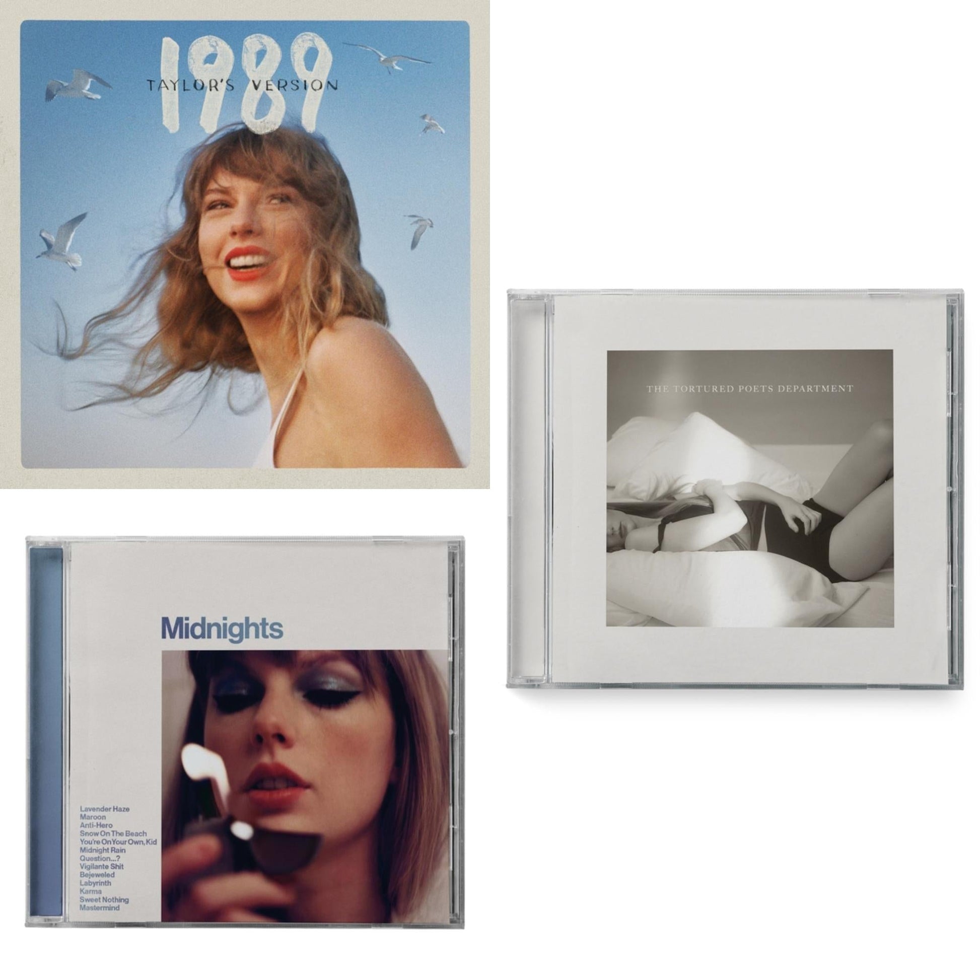 This is a 3 CD SKU bundle.
1.This CD is brand new.Format: CDMusic Style: Synth-popThis item's title is: 1989 (Taylor's Version)Artist: Taylor SwiftLabel: TAYLOR SWIFT / REPUBLIC RECORDBarcode: 602455976567Release Date: 10/27/2023
2.This CD is brand new.