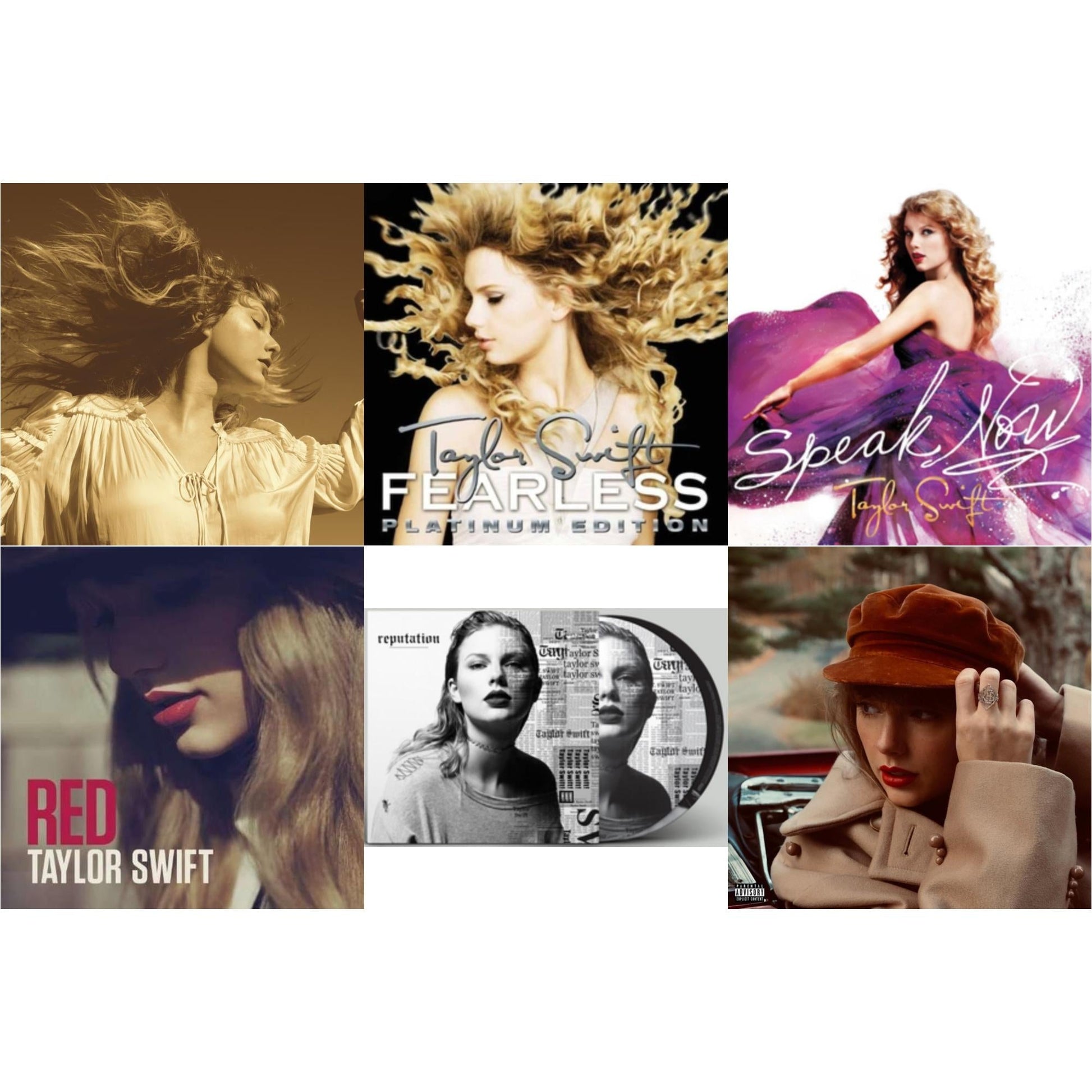 This is a 6 LP Vinyl SKU bundle.
1.This LP Vinyl is brand new.Format: LP VinylMusic Style: CountryThis item's title is: Fearless (Taylor's Version) (Gold Vinyl/3LP)Artist: Taylor SwiftLabel: Republic RecordsBarcode: 602435845104Release Date: 10/1/2021
2.This LP Vinyl is brand new.