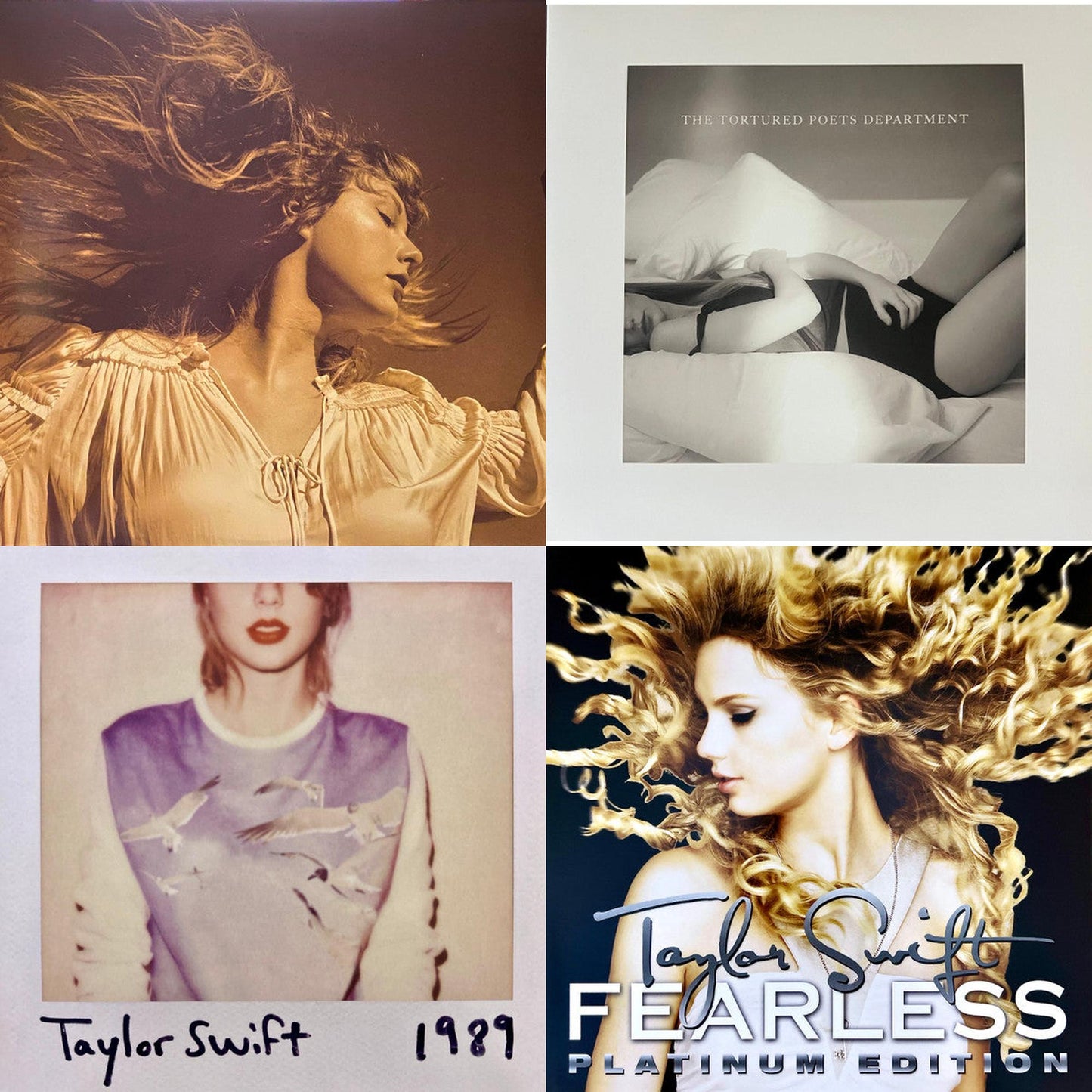 Fearless (Taylor's Version) (Gold Vinyl/3LP) & Tortured Poets Department (X) (Ghosted White Vinyl/2LP/Manuscript- Bonus Track) & 1989 & Fearless Platinum Edition