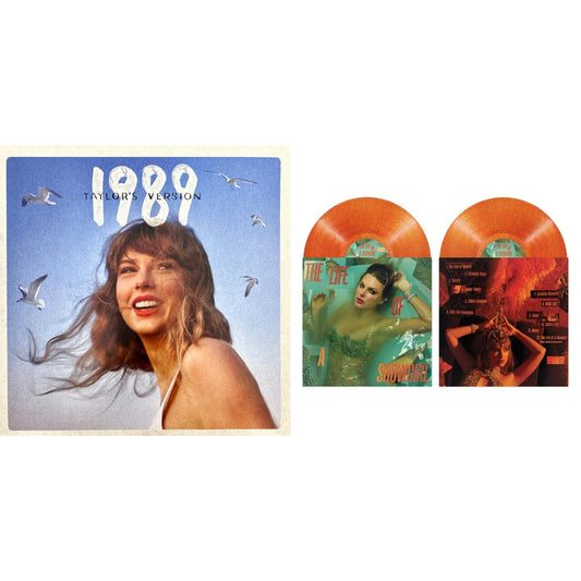 1989 (Taylor's Version) (2LP/Crystal Skies Blue Vinyl) & Life Of A Showgirl (X) (Sweat & Vanilla Perfume Portofino Orange Glitter LP Vinyl)