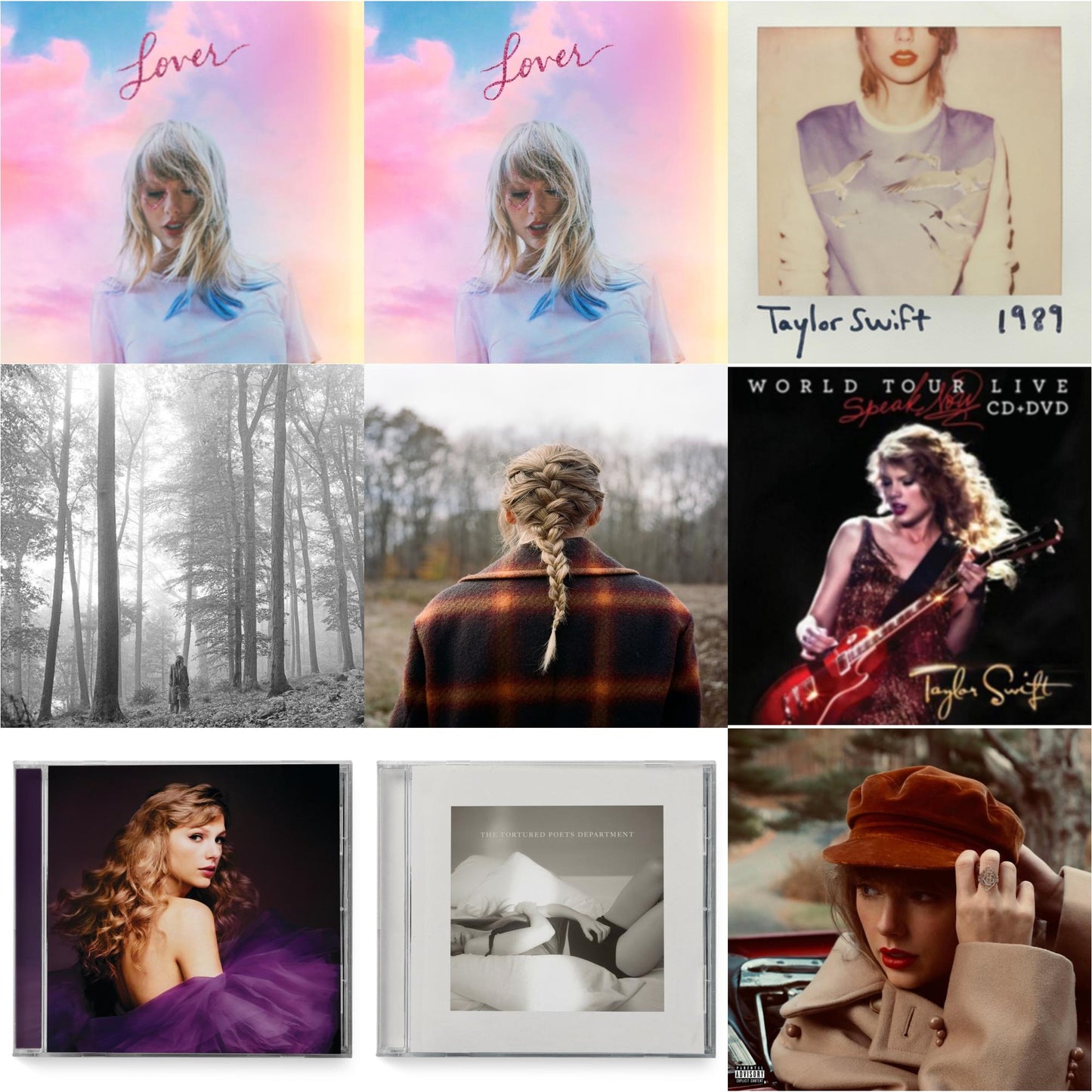 This is a 9 CD SKU bundle.
1.This CD is brand new.Format: CDMusic Style: VocalThis item's title is: Folklore (Edited)Artist: Taylor SwiftLabel: REPUBLICBarcode: 602435034799Release Date: 8/7/2020
2.This CD is brand new.