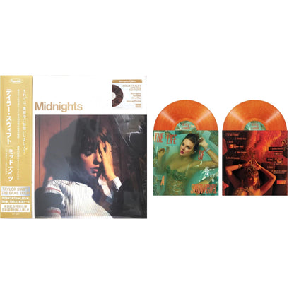 Midnights (X) (Mahogany Color LP Vinyl) & Life Of A Showgirl (X) (Sweat & Vanilla Perfume Portofino Orange Glitter LP Vinyl)