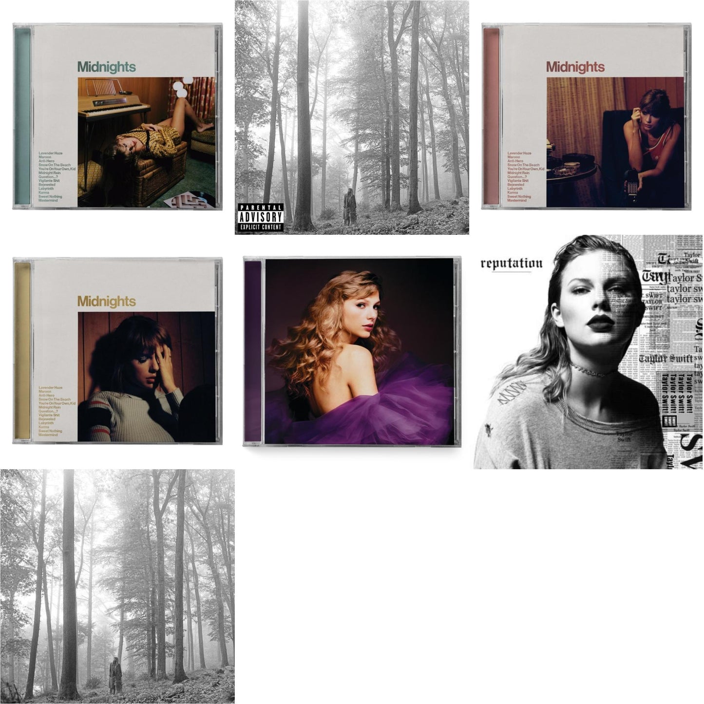 This is a 7 CD SKU bundle.
1.This CD is brand new.Format: CDMusic Style: VocalThis item's title is: Folklore (Edited)Artist: Taylor SwiftLabel: REPUBLICBarcode: 602435034799Release Date: 8/7/2020
2.This CD is brand new.
