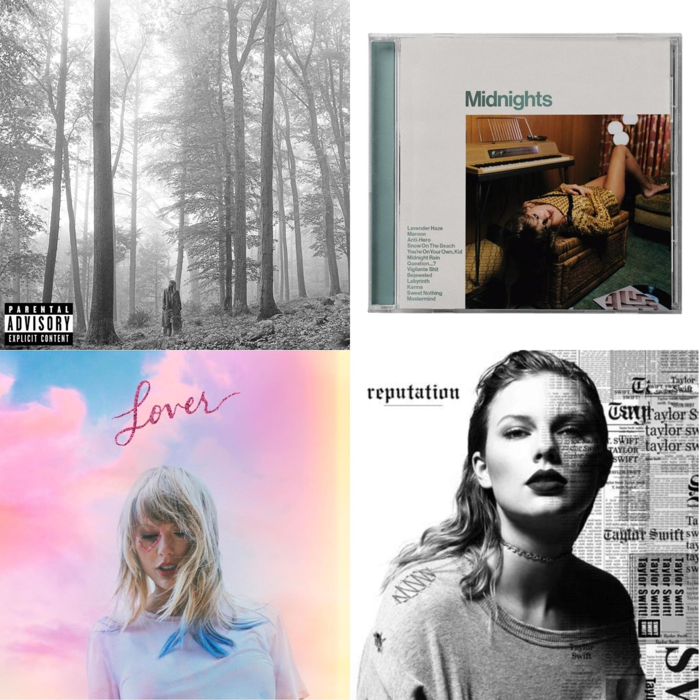 This is a 4 CD SKU bundle.
1.This CD is brand new.Format: CDMusic Style: VocalThis item's title is: Folklore (X)Artist: Taylor SwiftLabel: REPUBLICBarcode: 602435034805Release Date: 8/7/2020
2.This CD is brand new.