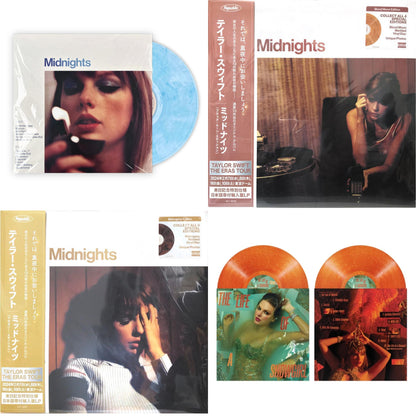 Midnights (X) (Moonstone Blue LP Vinyl) & Midnights (X) (Blood Moon LP Vinyl) & Midnights (X) (Mahogany Color LP Vinyl) & Life Of A Showgirl (X) (Sweat & Vanilla Perfume Portofino Orange Glitter LP Vinyl)