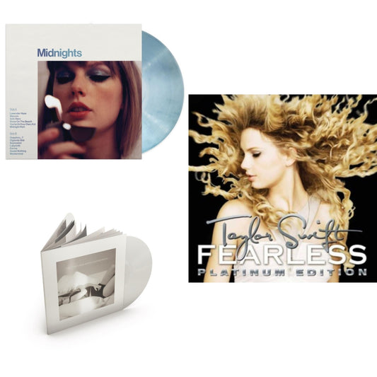 Midnights (X) (Moonstone Blue LP Vinyl) & Tortured Poets Department (X) (Ghosted White Vinyl/2LP/Manuscript- Bonus Track) & Fearless Platinum Edition