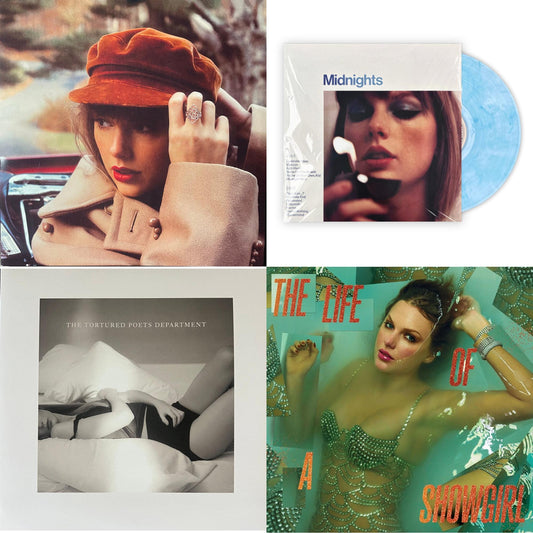 Red (Taylor's Version) (4LP) & Midnights (X) (Moonstone Blue LP Vinyl) & Tortured Poets Department (X) (Ghosted White Vinyl/2LP/Manuscript- Bonus Track) & Life Of A Showgirl (X) (Sweat & Vanilla Perfume Portofino Orange Glitter LP Vinyl)