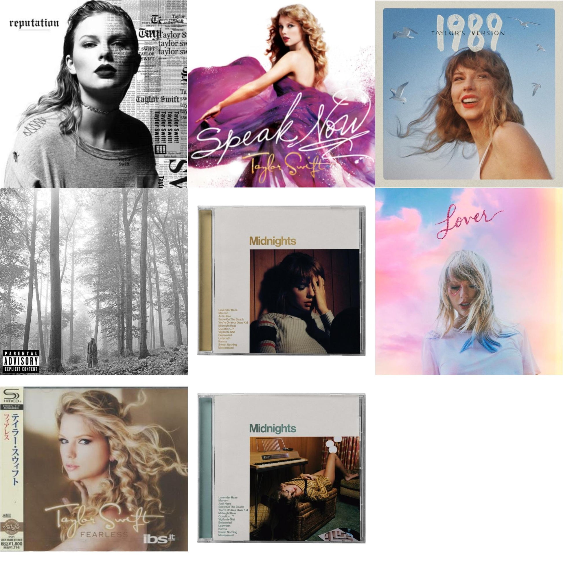 This is a 8 CD SKU bundle.
1.This CD is brand new.Format: CDMusic Style: ElectroThis item's title is: ReputationArtist: Taylor SwiftLabel: Big Machine RecordsBarcode: 843930033102Release Date: 11/10/2017
2.This CD is brand new.