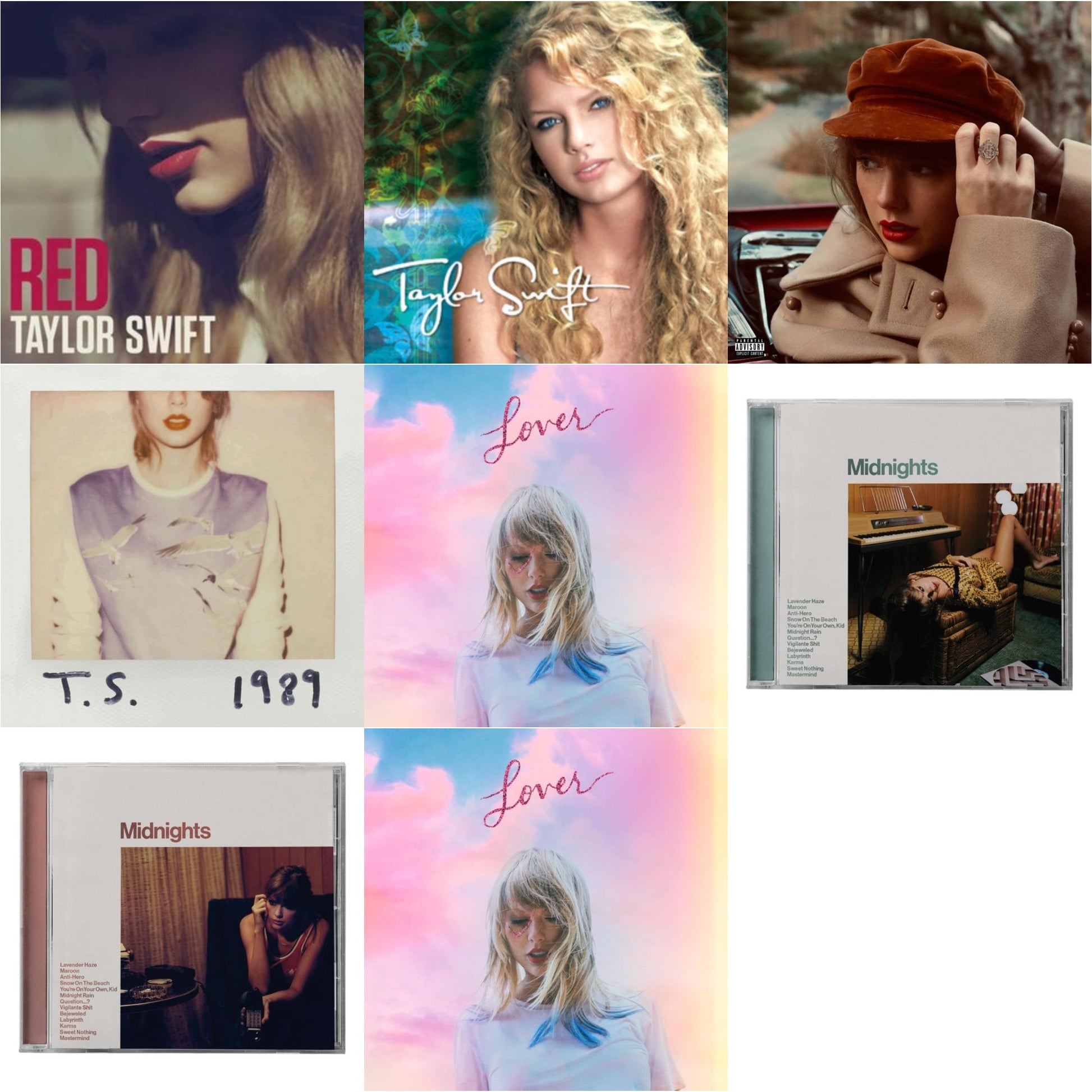 This is a 8 CD SKU bundle.
1.This CD is brand new.Format: CDMusic Style: BalladThis item's title is: Red (Taylor's Version) (Edited) (2CD)Artist: Taylor SwiftLabel: REPUBLICBarcode: 602438737635Release Date: 11/12/2021
2.This CD is brand new.